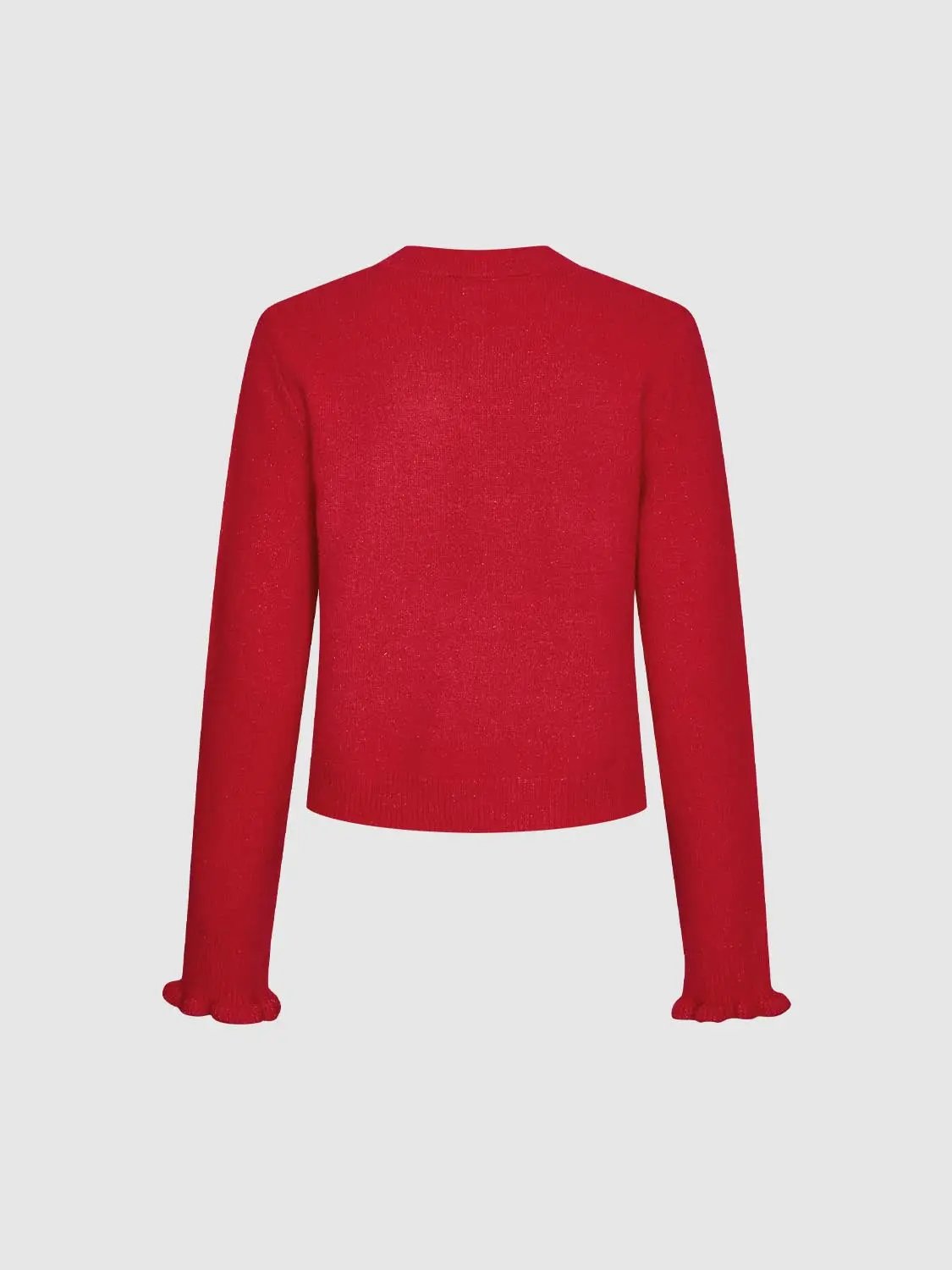 3D Bow Applique Crew Neck Cropped Knit Cardigan