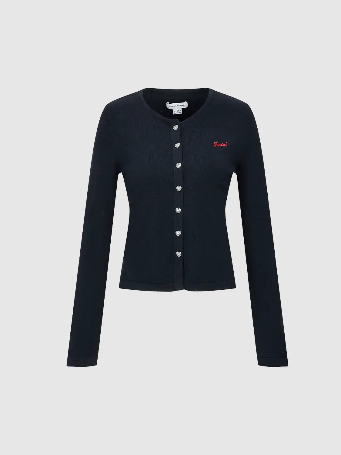 Ruched Front Crew Neck Embroidered Knitted Cotton Cardigan