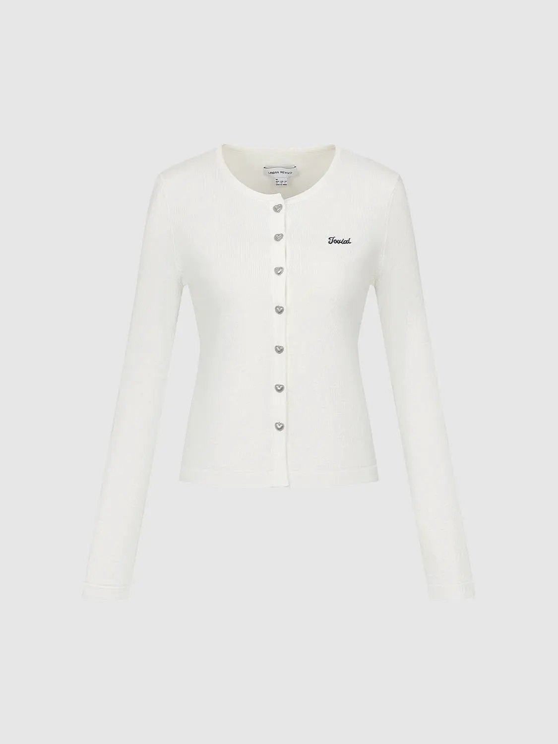 Ruched Front Crew Neck Embroidered Knitted Cotton Cardigan