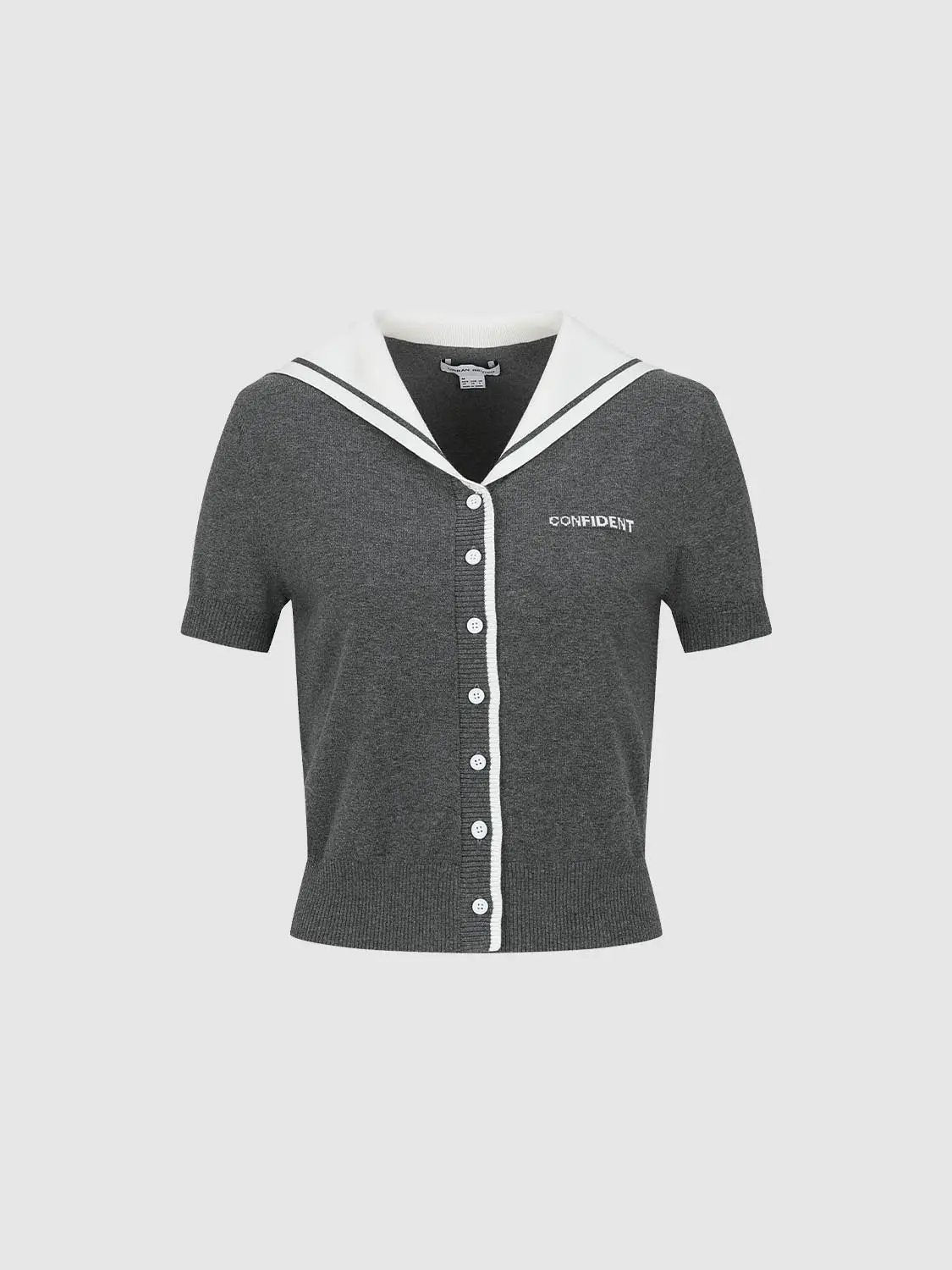 Short Sleeve Sailor Collar Cotton Knit Cardigan