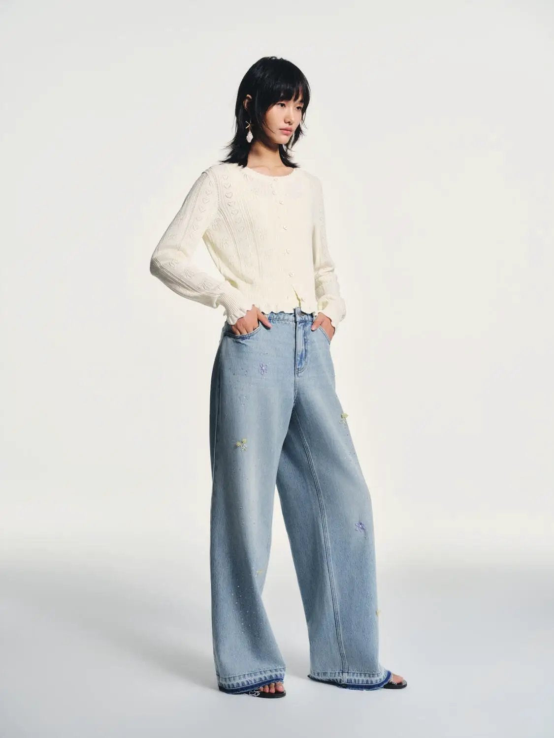 Cotton Textured Long Sleeve Button Front Cardigan