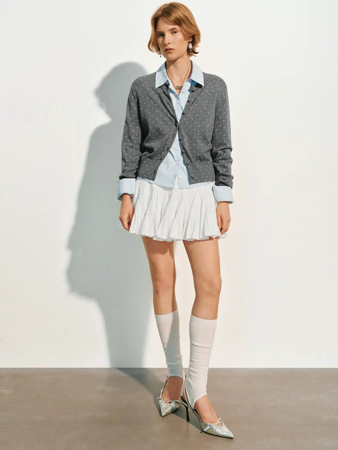 Polka Dot Knit Cotton Cardigan