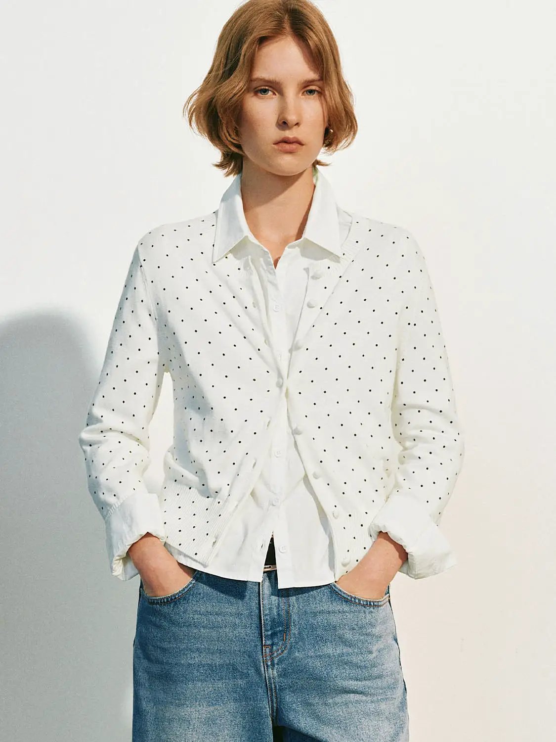 Polka Dot Knit Cotton Cardigan