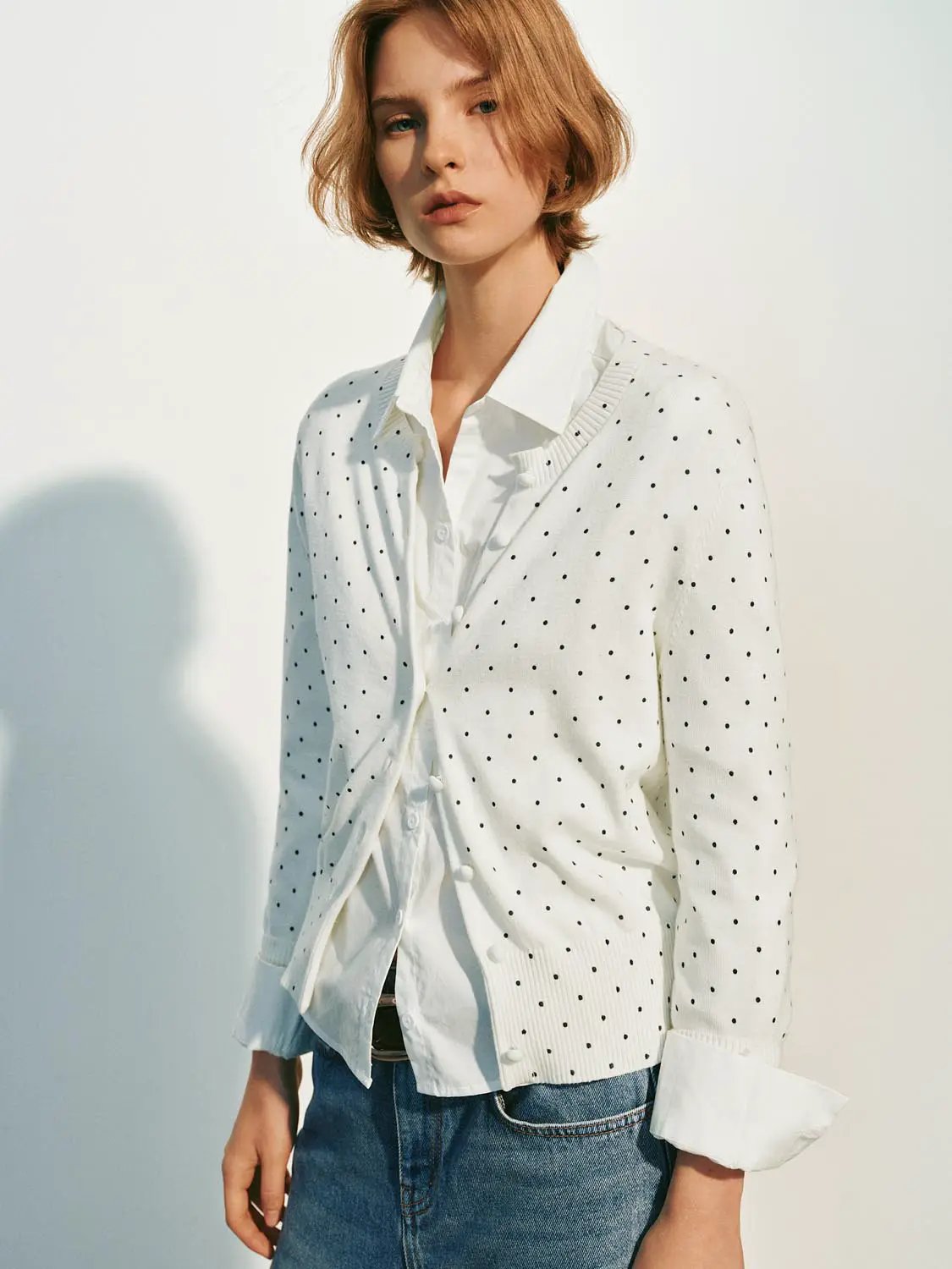 Polka Dot Knit Cotton Cardigan