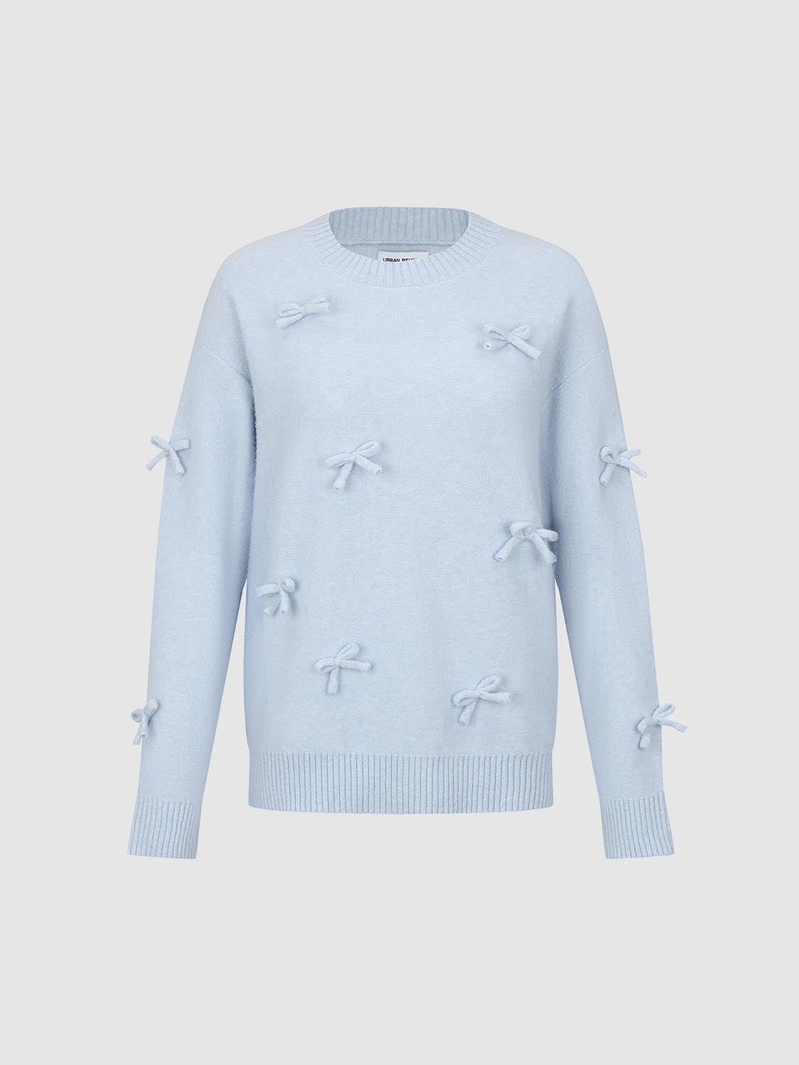 Bow Ribbed Hem Shirt Collar Long Sleeve Sweater
