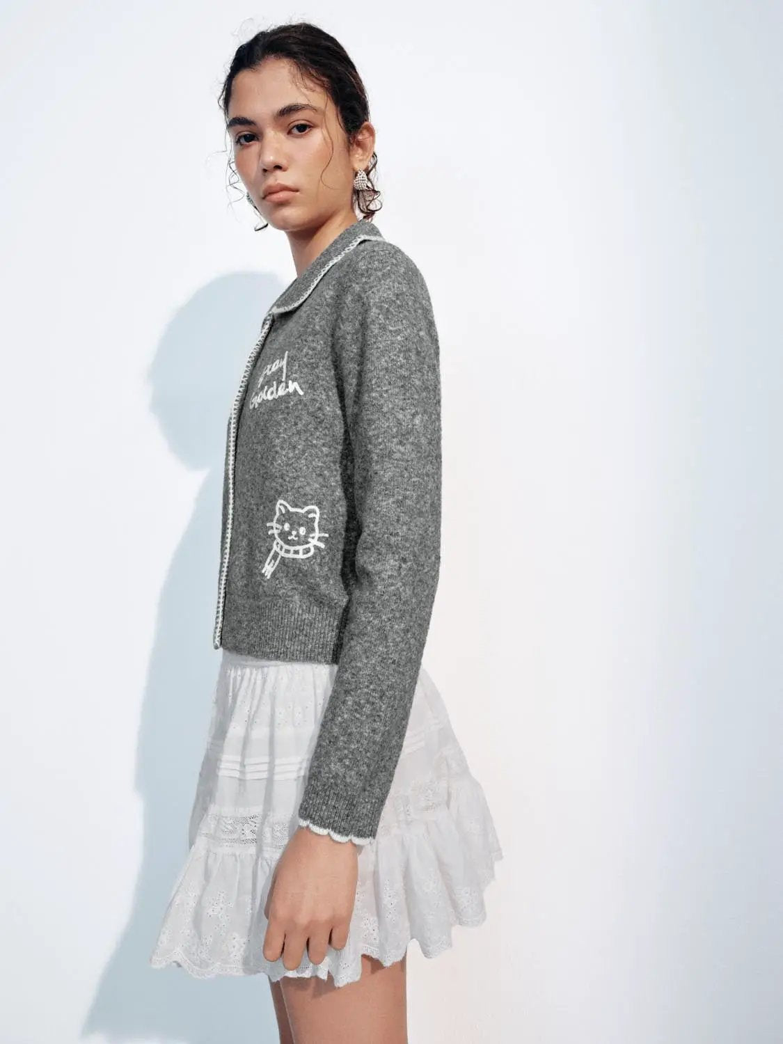 Embroidered Long Sleeve Button Front Cardigan