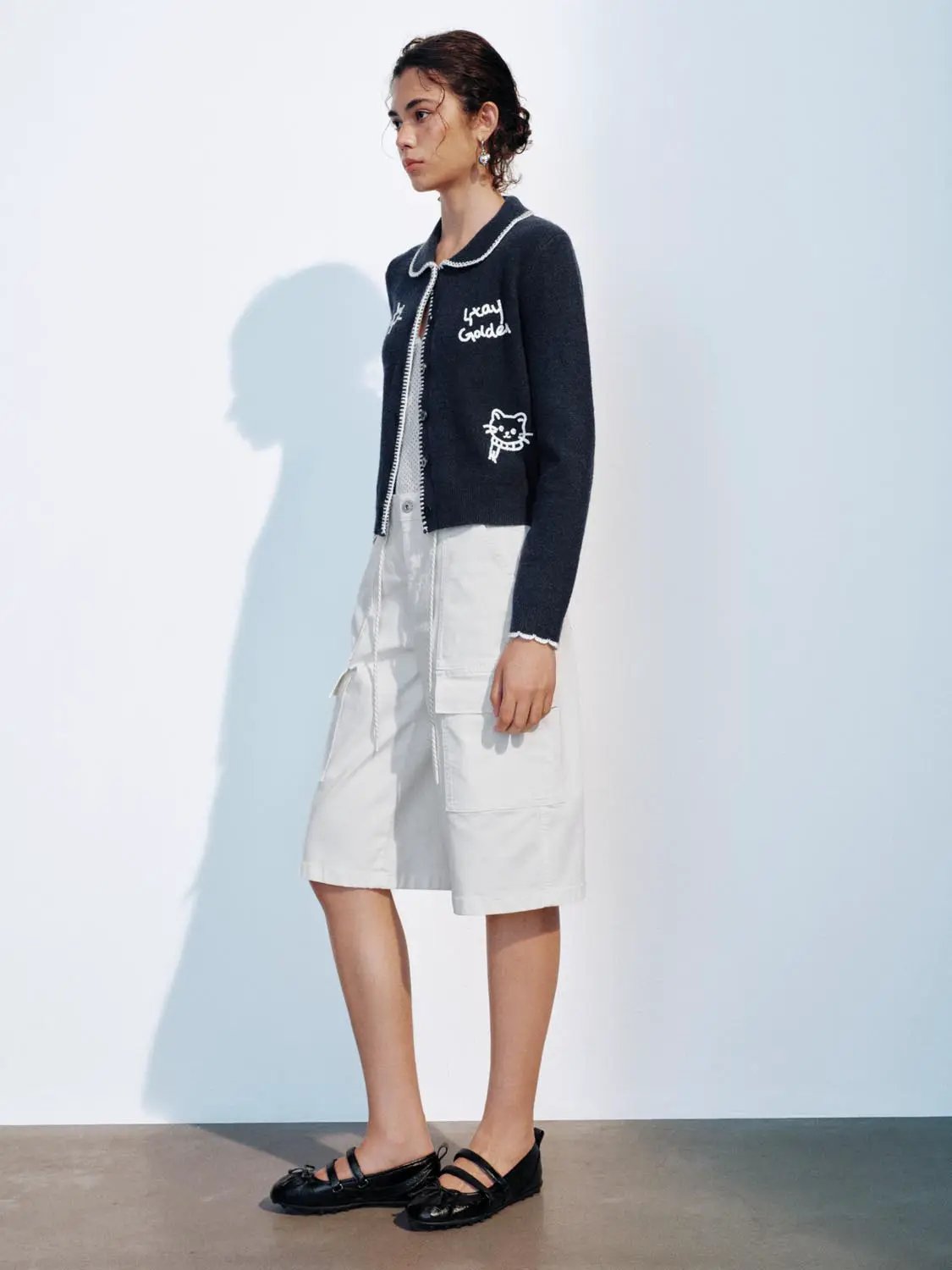 Embroidered Long Sleeve Button Front Cardigan