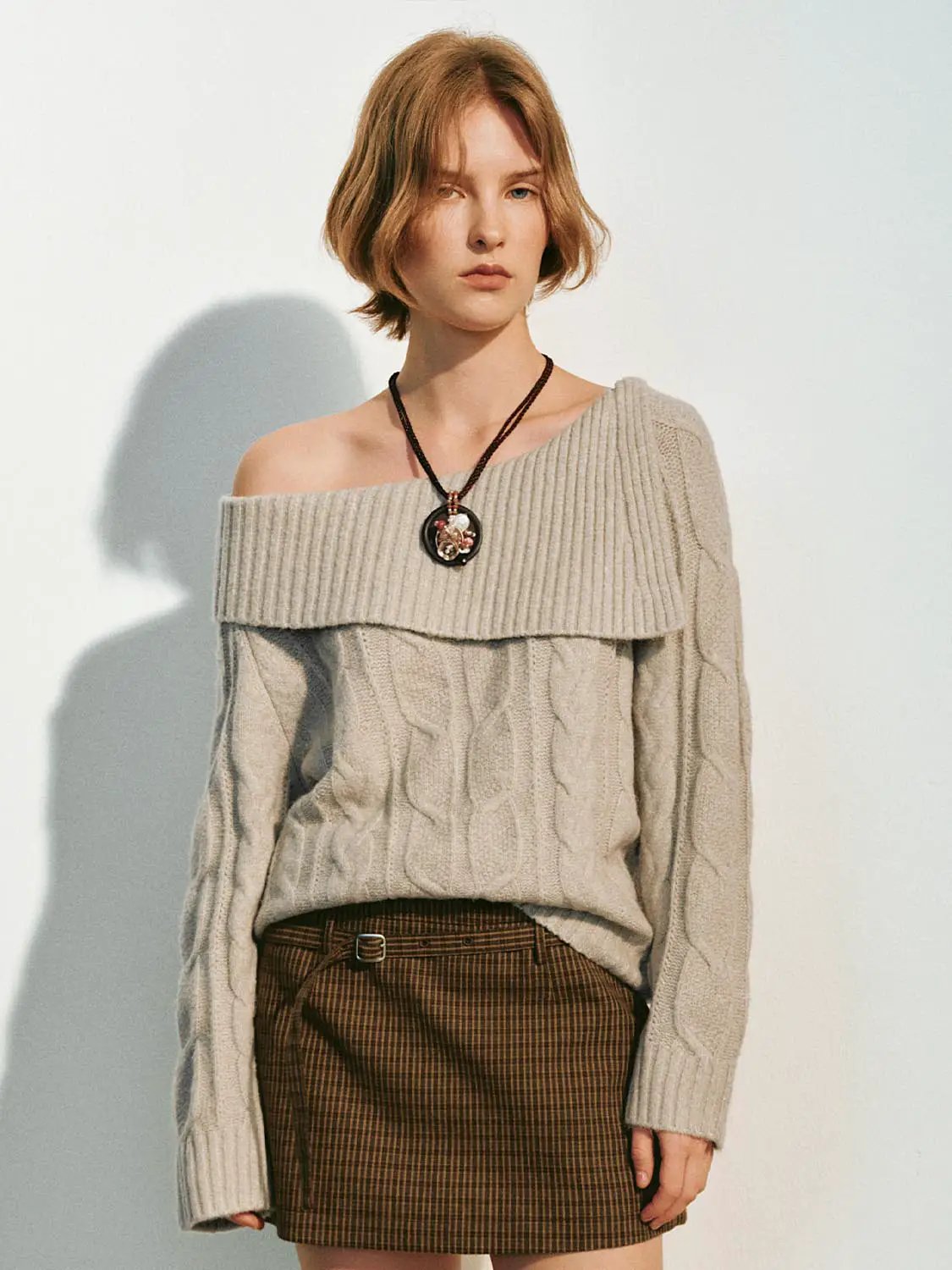 One-Shoulder Ribbed Long Sleeve Knit Sweater