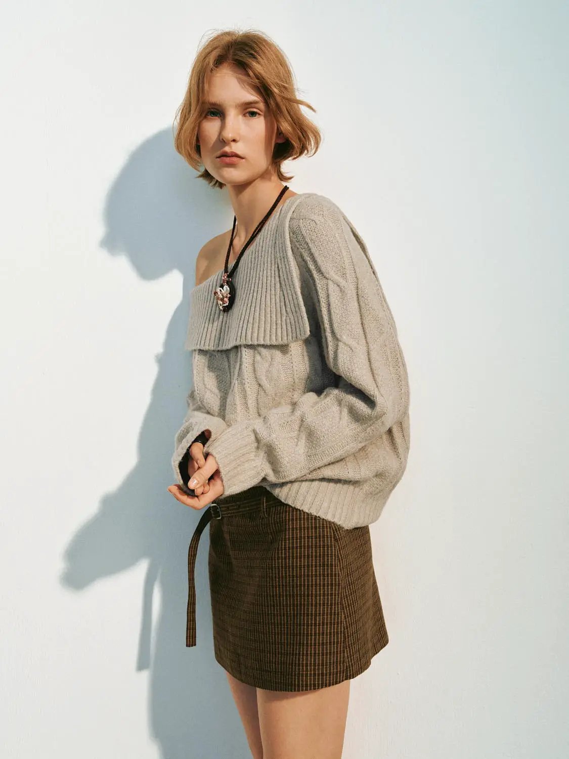 One-Shoulder Ribbed Long Sleeve Knit Sweater