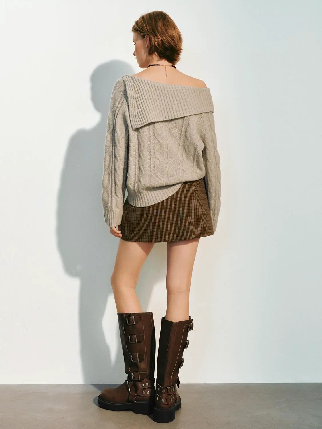 One-Shoulder Ribbed Long Sleeve Knit Sweater