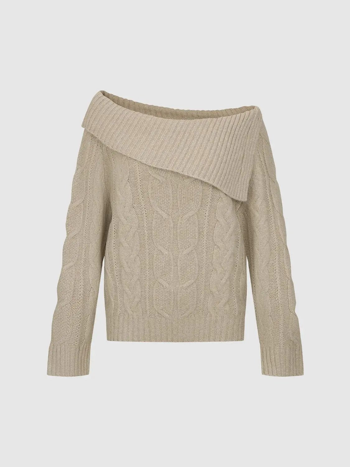 One-Shoulder Ribbed Long Sleeve Knit Sweater