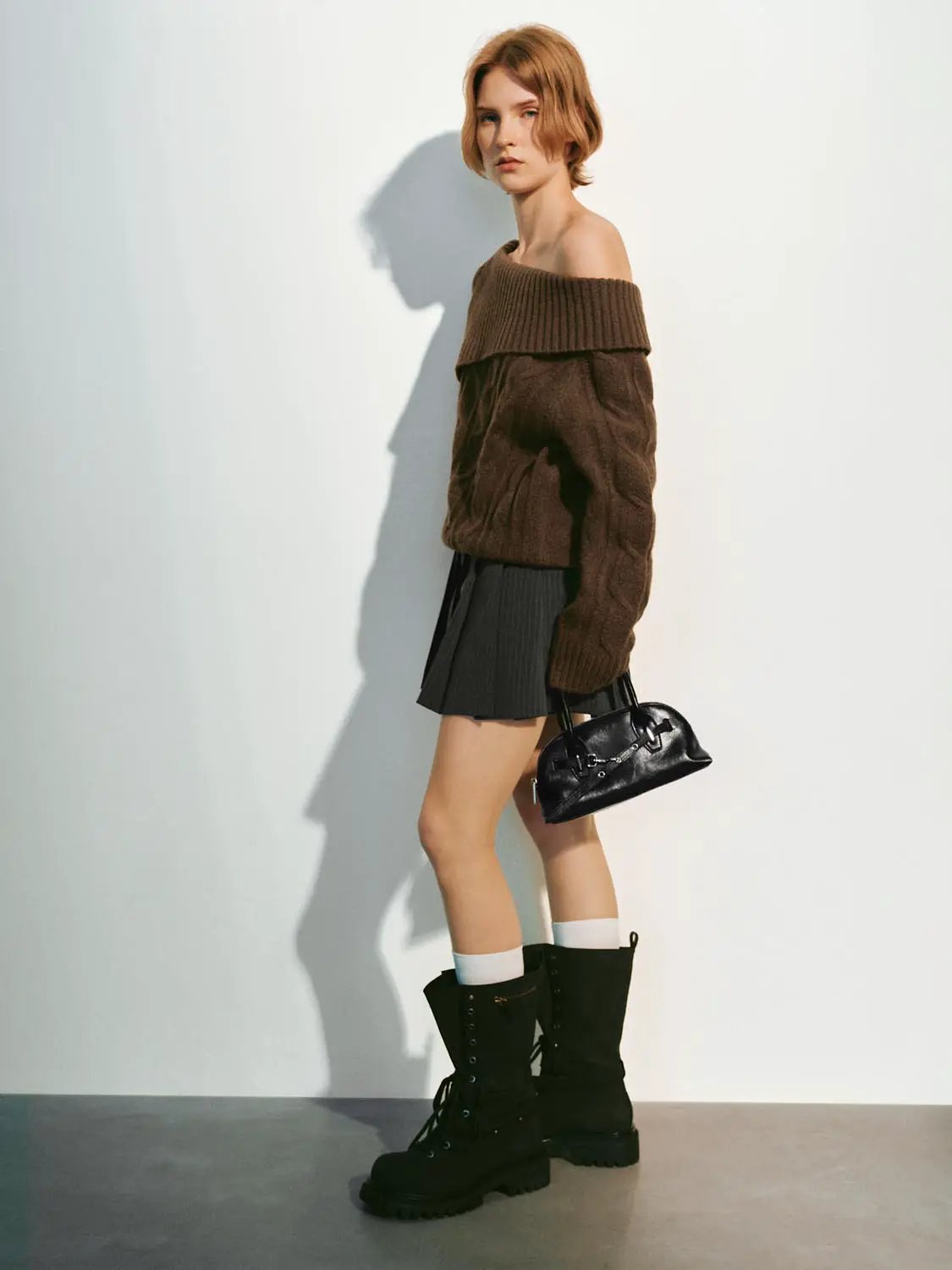 One-Shoulder Ribbed Long Sleeve Knit Sweater