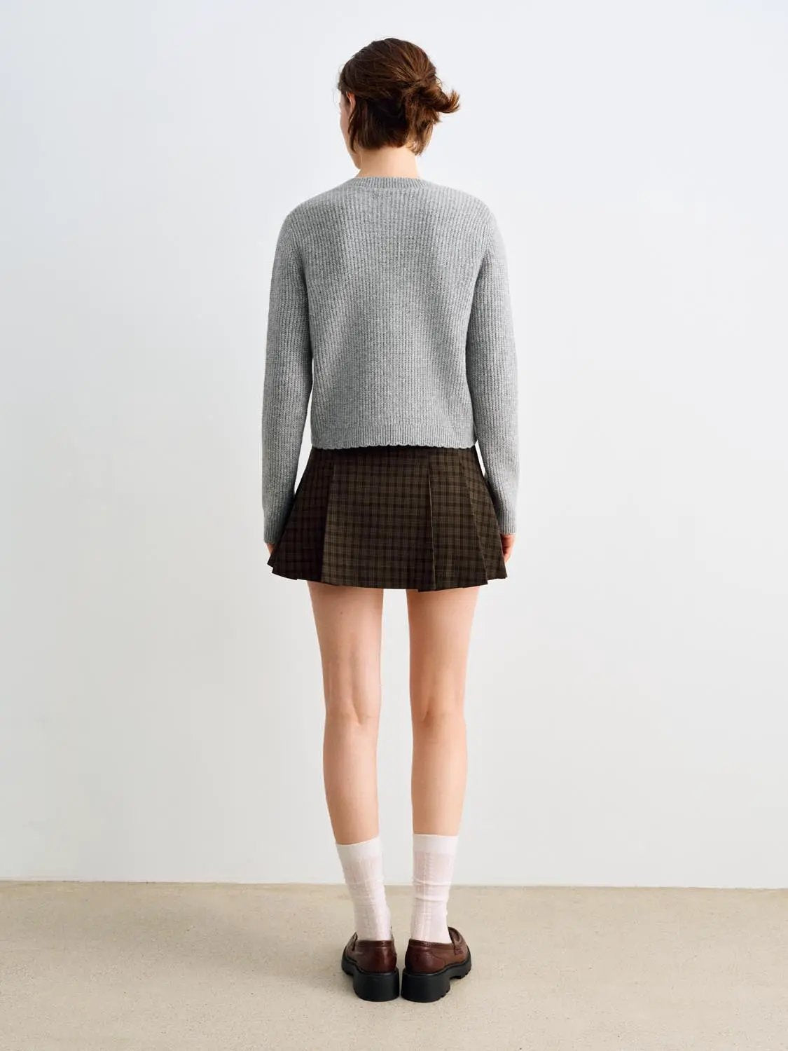 Bow Front Ribbed Crew Neck Long Sleeve Cardigan