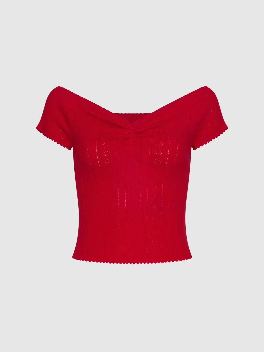 Textured Bow Front Short Sleeve Cotton Blend T-Shirt