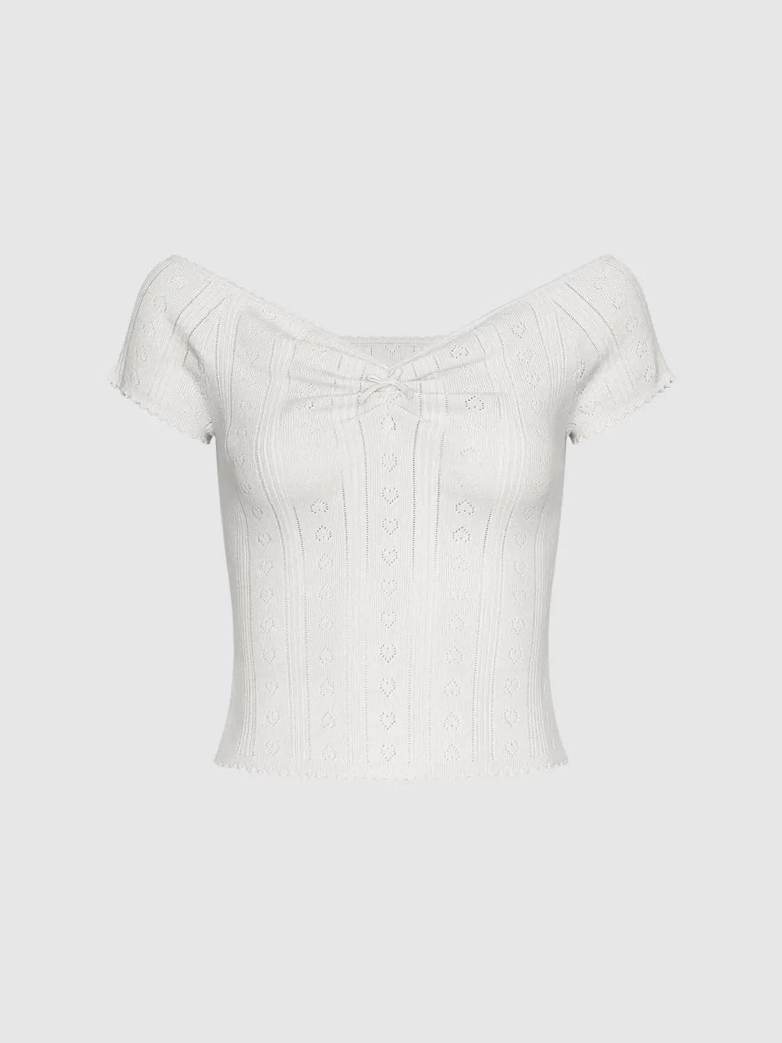Textured Bow Front Short Sleeve Cotton Blend T-Shirt