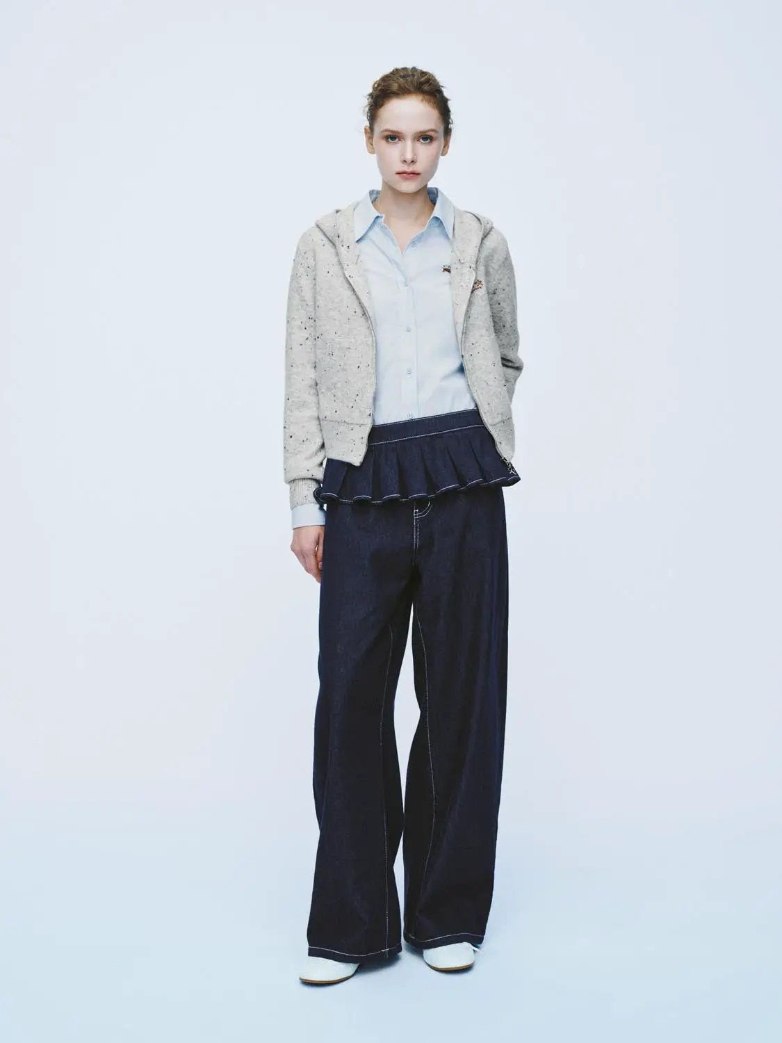 Speckled Long Sleeve Hooded Cropped Embroidered Knit Jacket