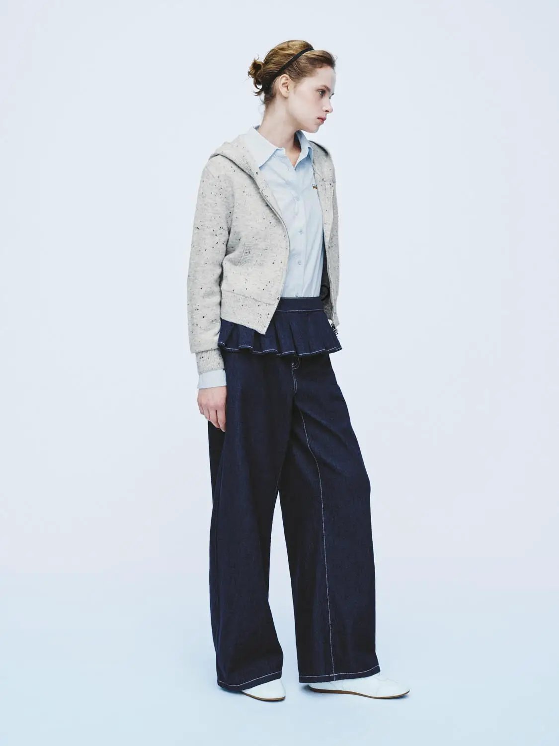 Speckled Long Sleeve Hooded Cropped Embroidered Knit Jacket