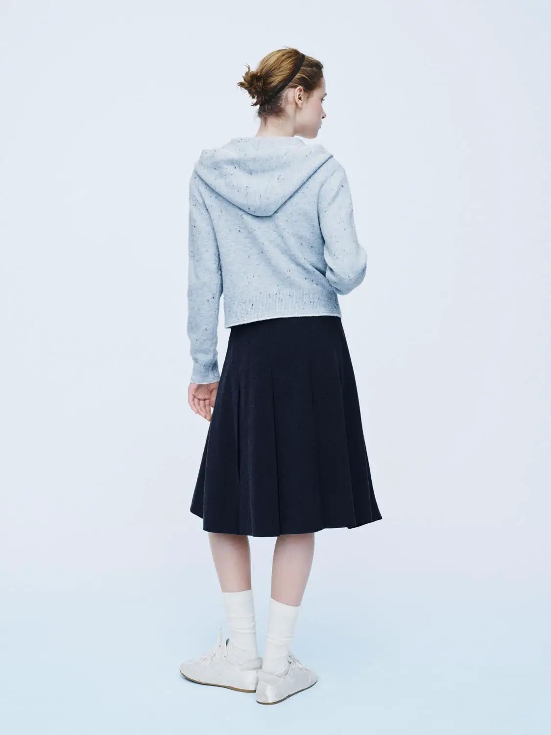 Speckled Long Sleeve Hooded Cropped Embroidered Knit Jacket