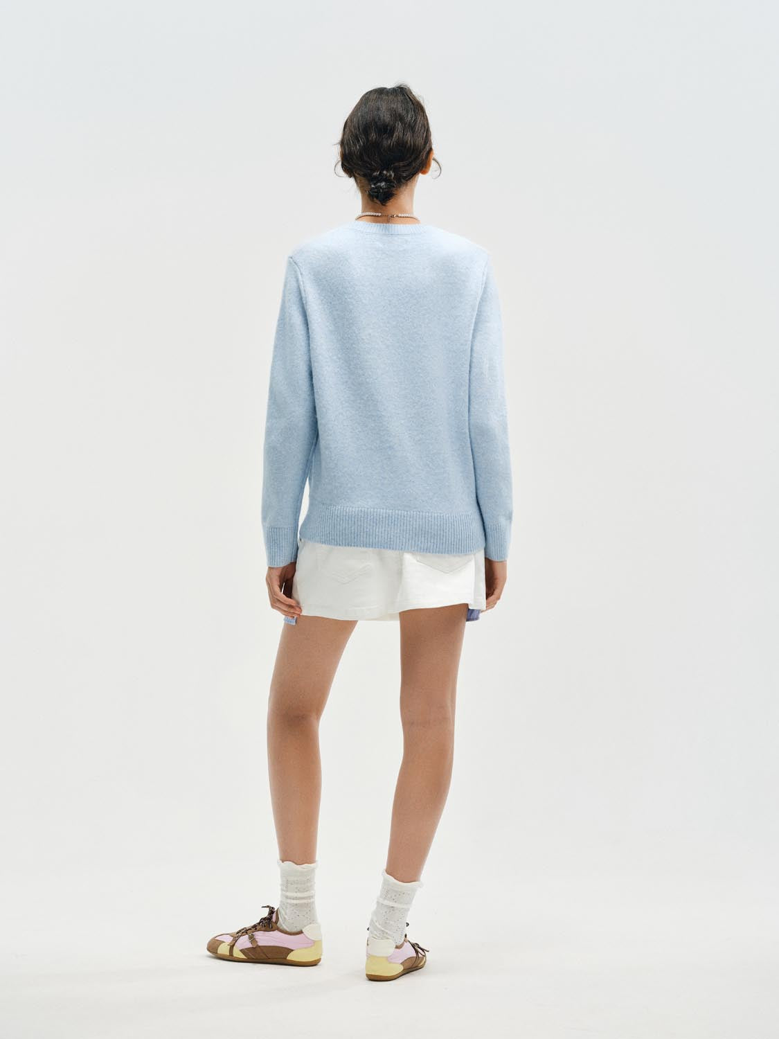 Ribbed Knit Cat Print Crew Neck Long Sleeve Sweater