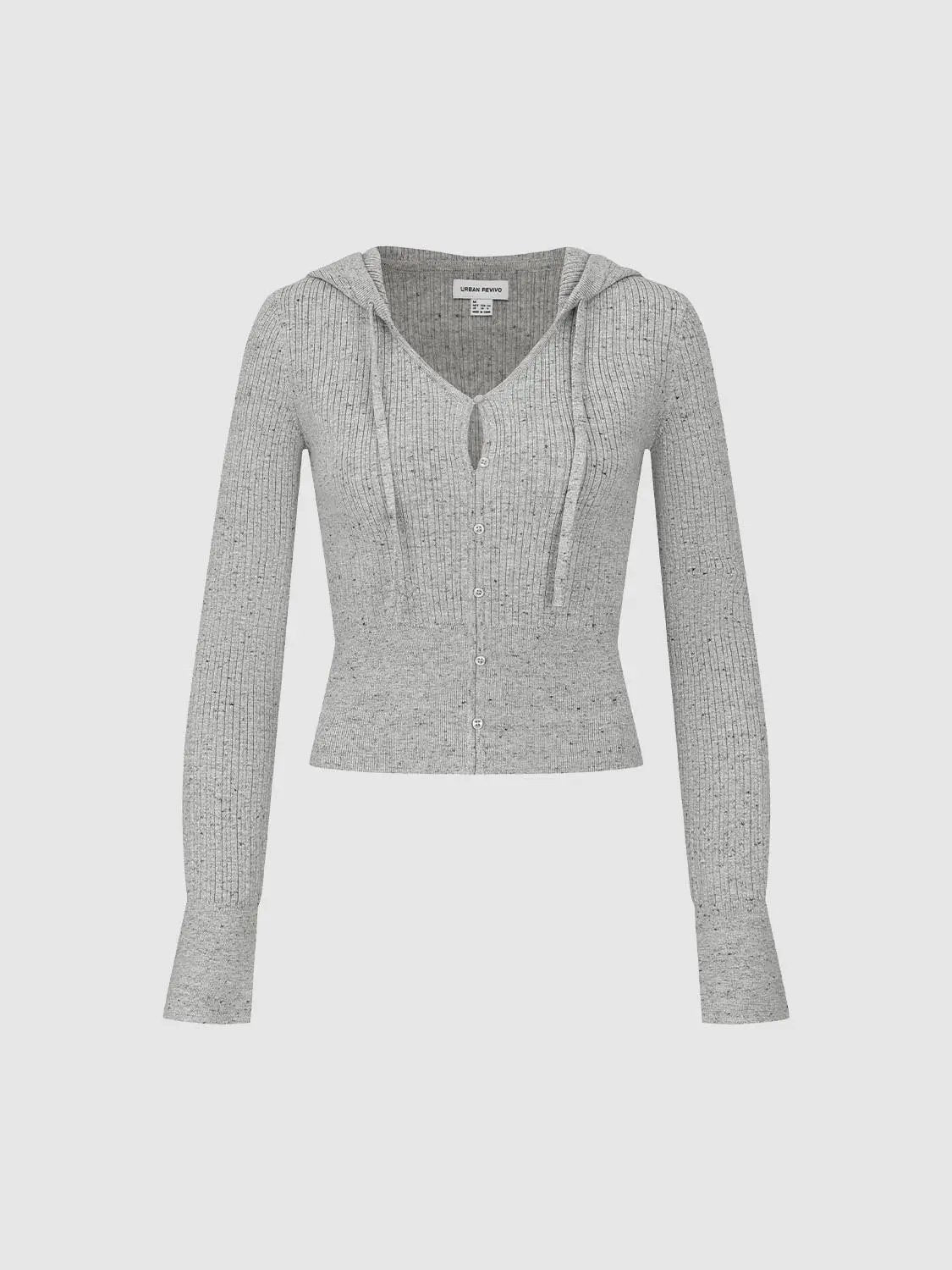 Fitted Ribbed Hooded Button-down Long Sleeve Cardigan