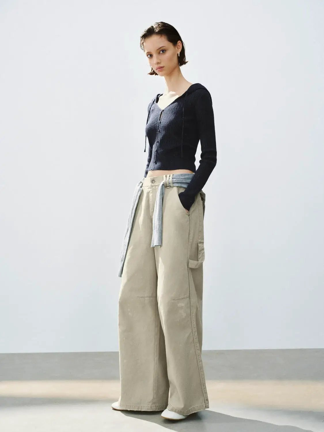 Fitted Ribbed Hooded Button-down Long Sleeve Cardigan
