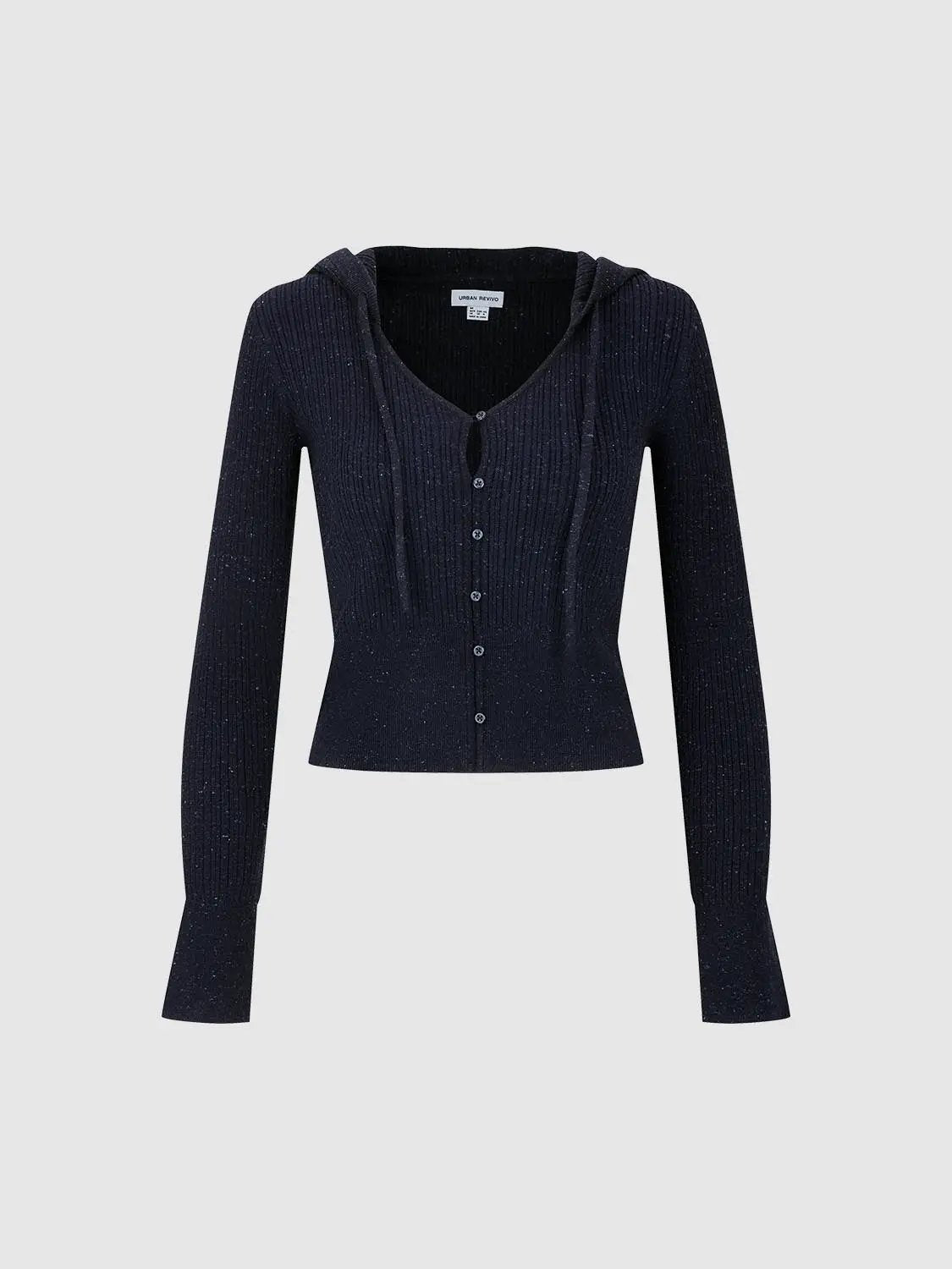 Fitted Ribbed Hooded Button-down Long Sleeve Cardigan