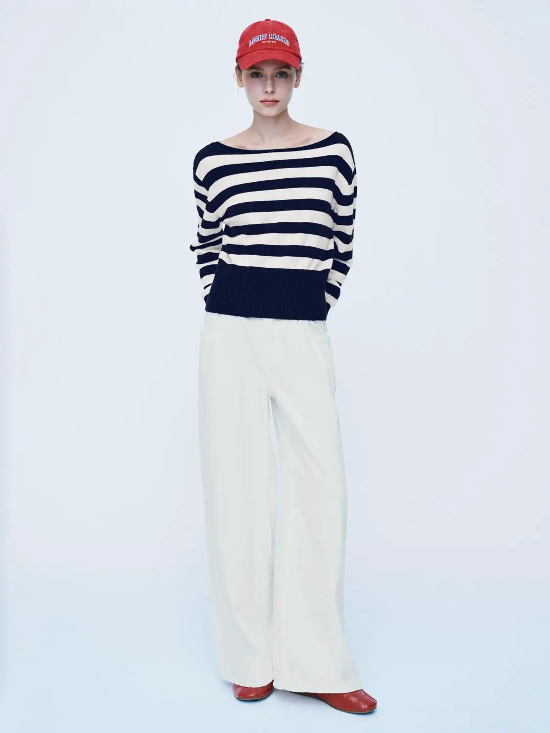 Striped Boat Neck Long Sleeve Ribbed Sweater