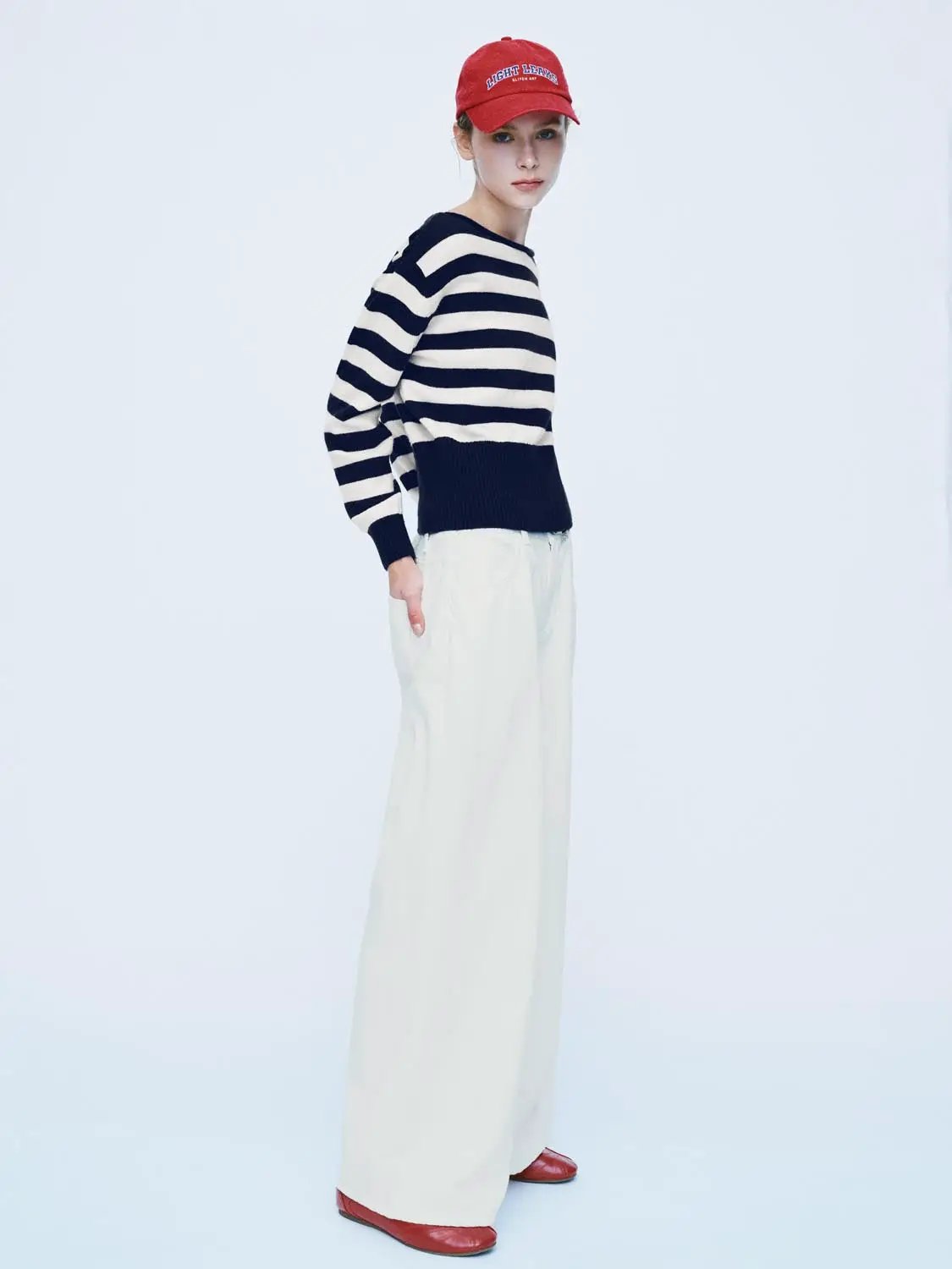 Striped Boat Neck Long Sleeve Ribbed Sweater