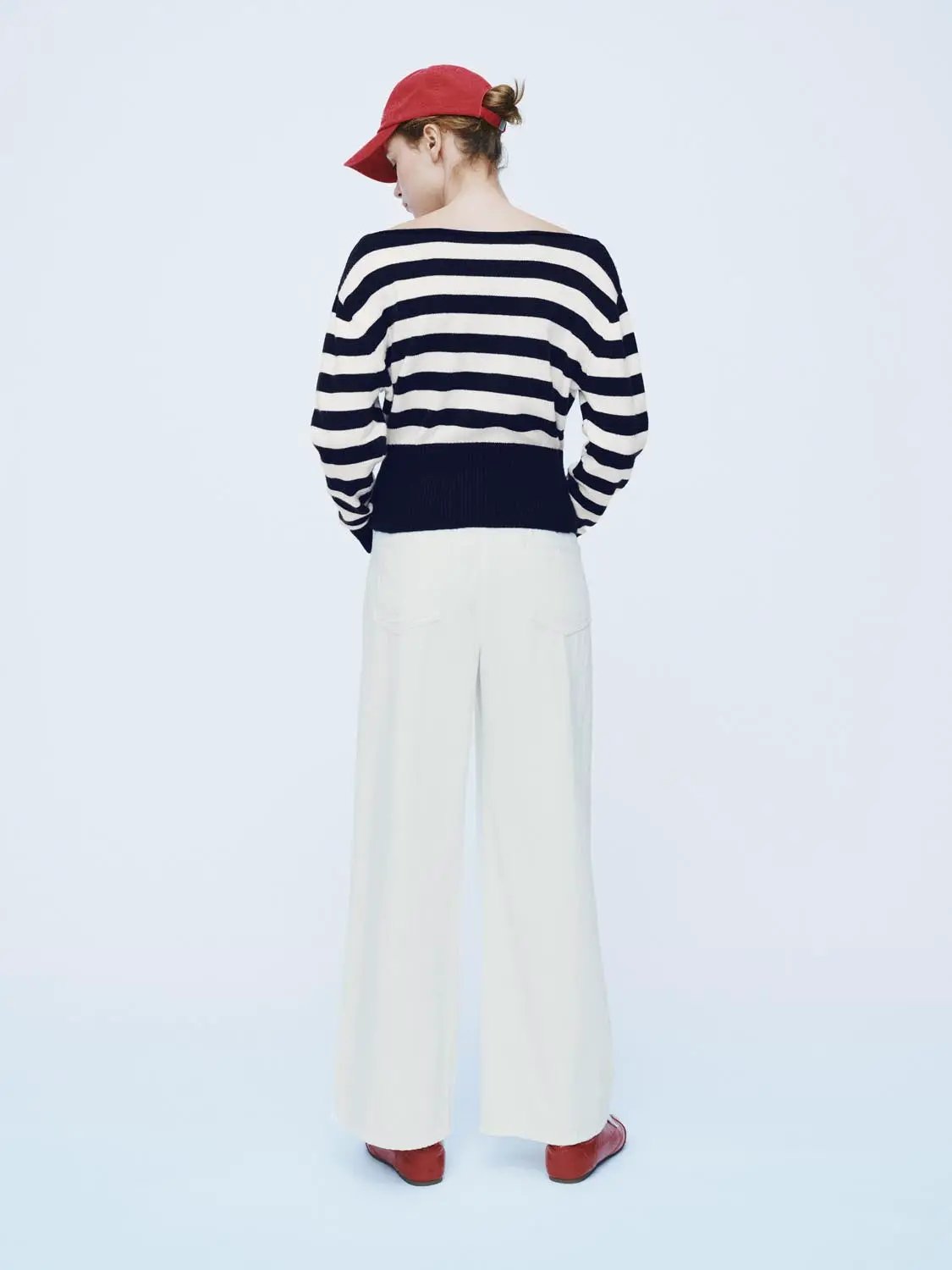 Striped Boat Neck Long Sleeve Ribbed Sweater