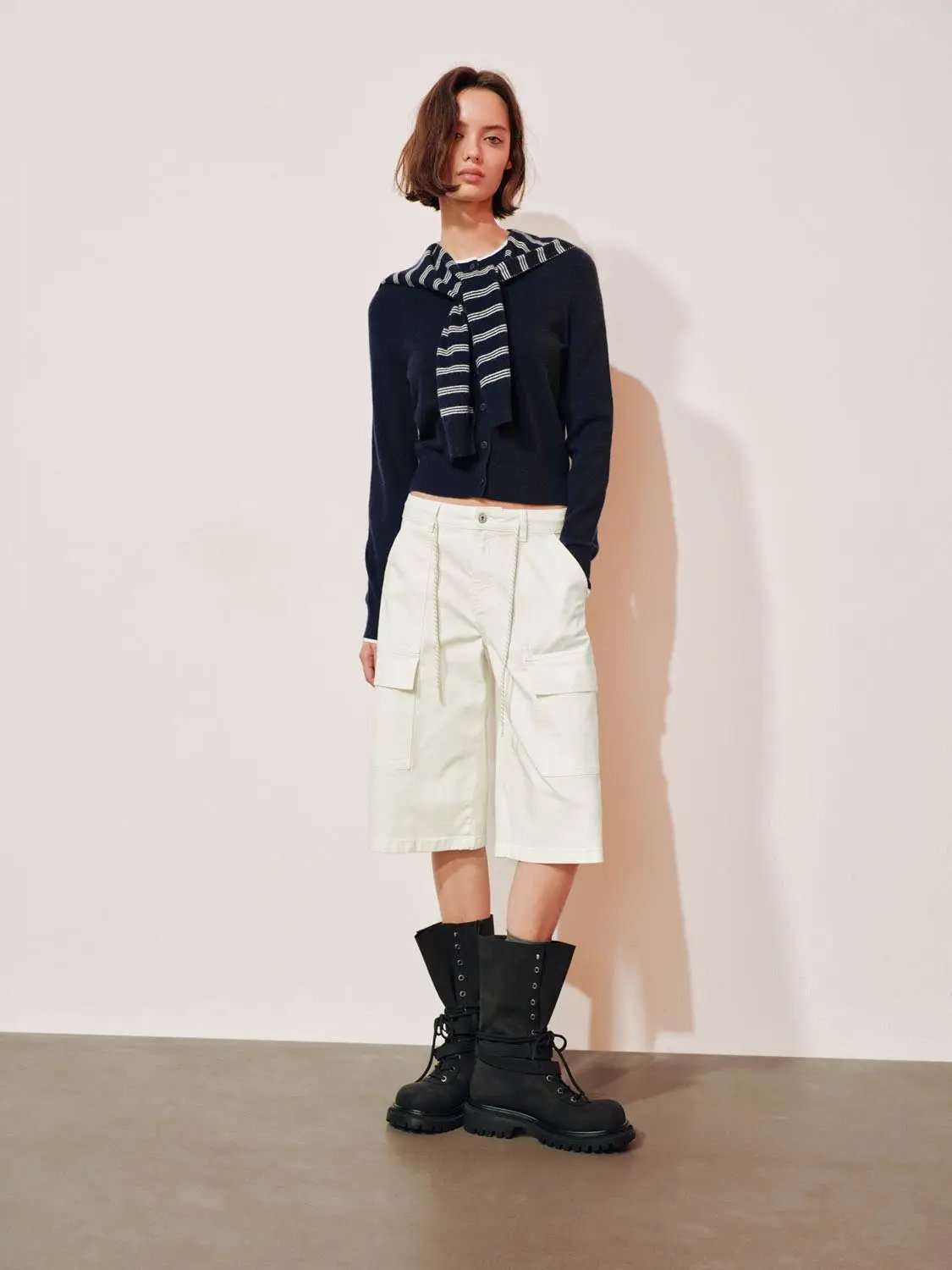 Knit Striped Shawl Button Front Long Sleeve Cardigan