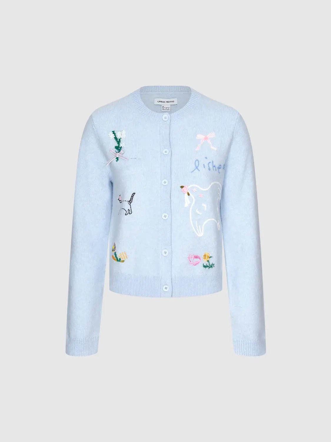 Embroidered Heather Long Sleeve Knit Cardigan