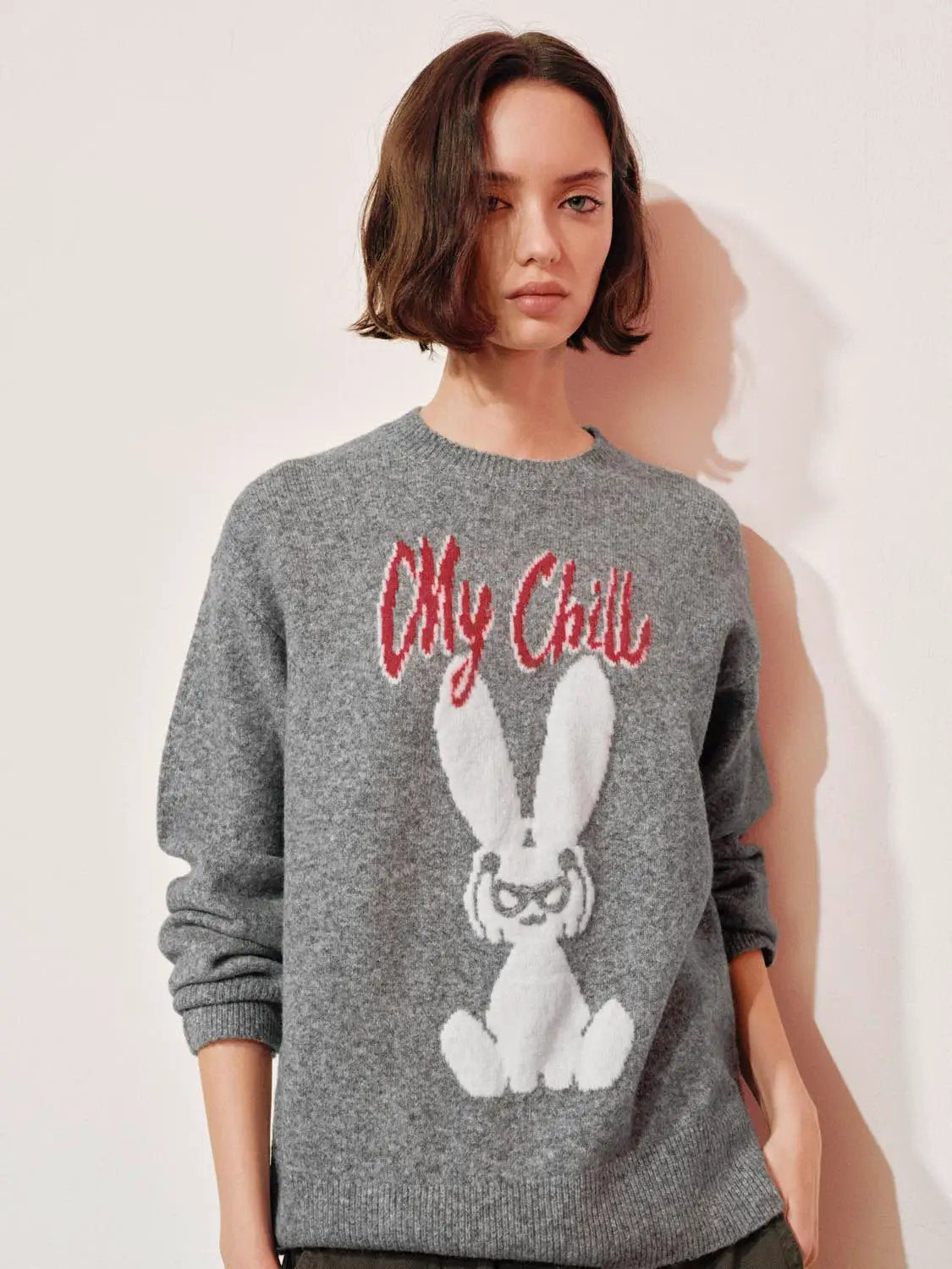 Knit Graphic Print Long Sleeve Crew Neck Sweater