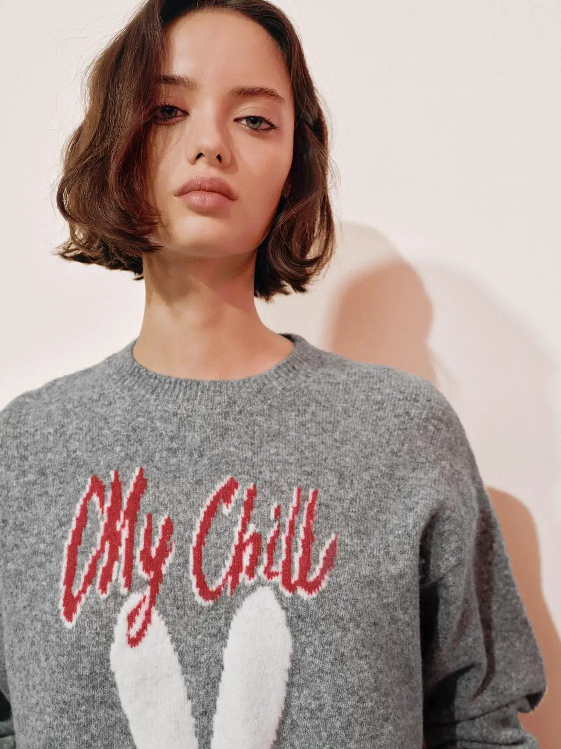 Knit Graphic Print Long Sleeve Crew Neck Sweater