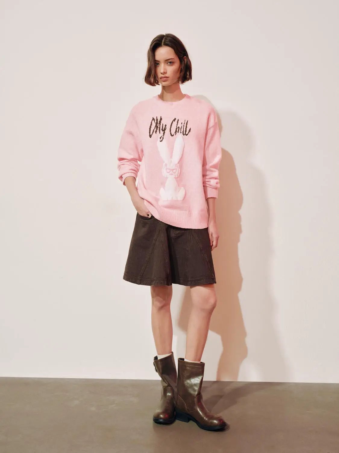 Knit Graphic Print Long Sleeve Crew Neck Sweater