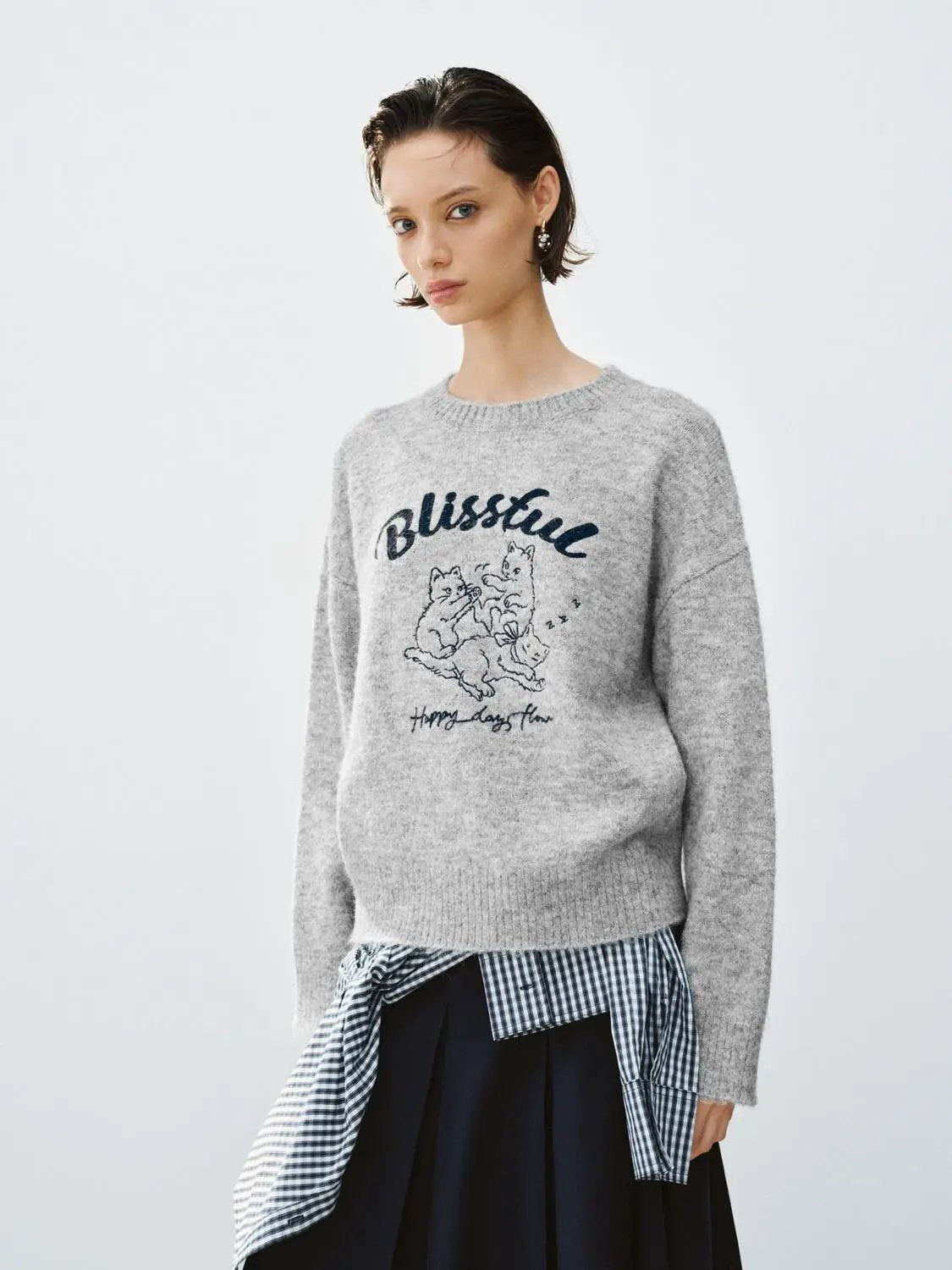 Graphic Print Crew Neck Long Sleeve Knit Sweater
