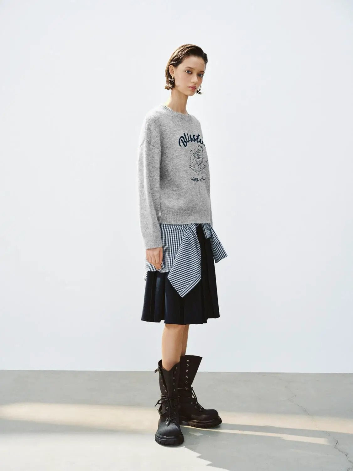 Graphic Print Crew Neck Long Sleeve Knit Sweater