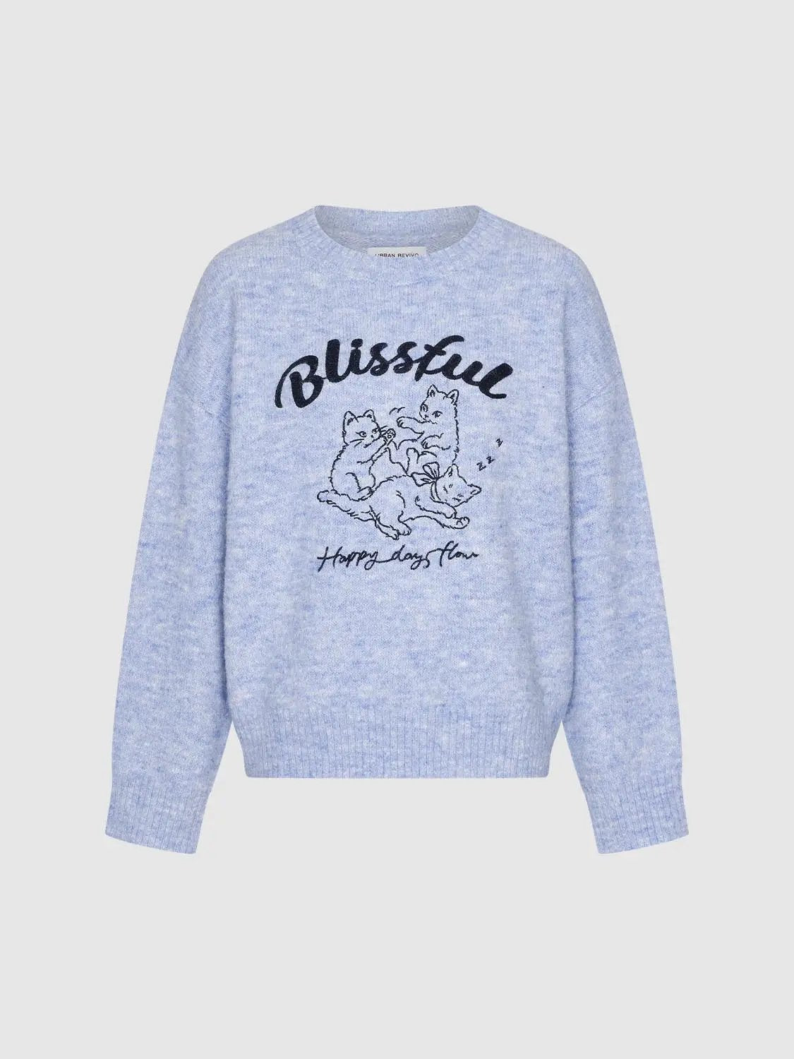 Graphic Print Crew Neck Long Sleeve Knit Sweater