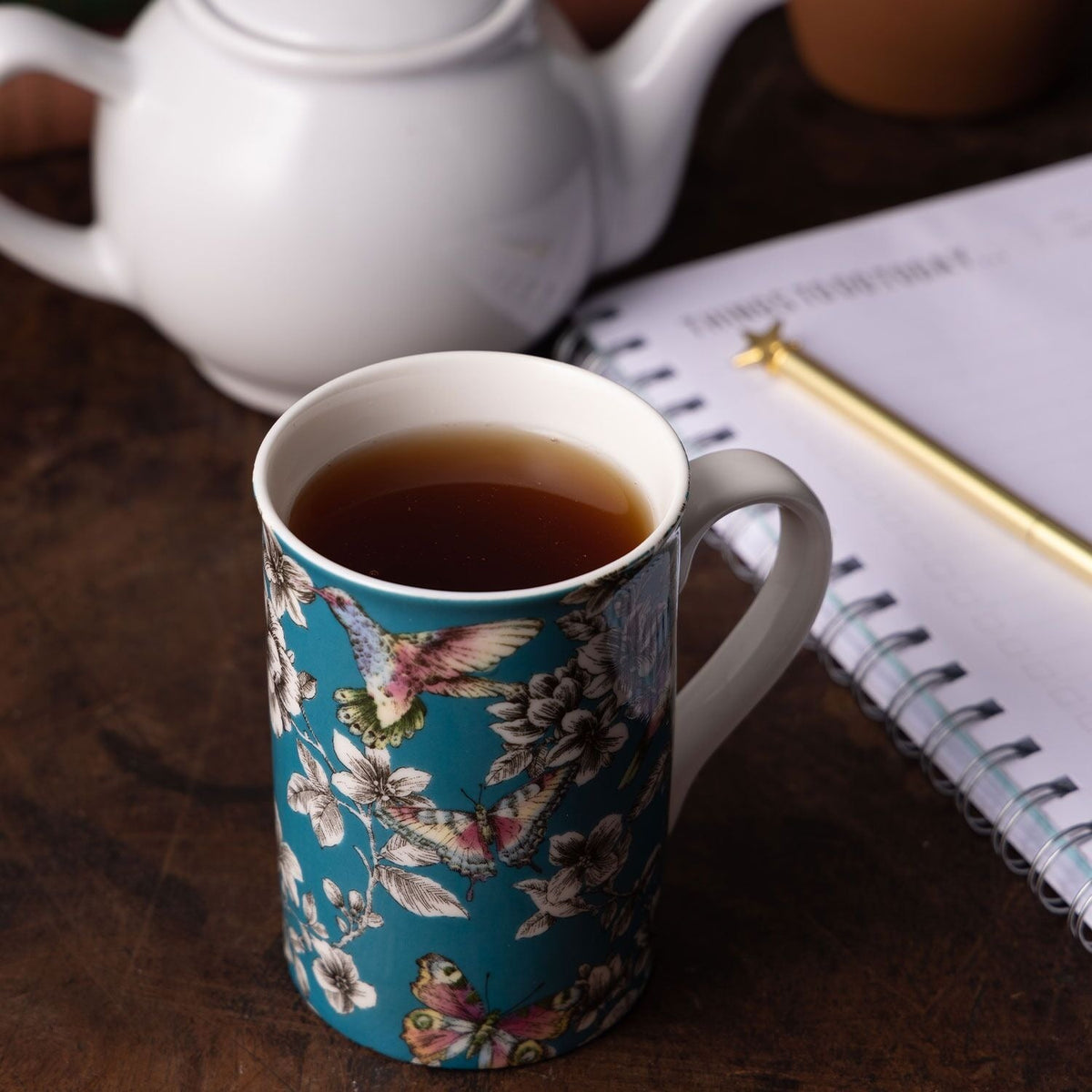 Hummingbird Floral Mug Teal 300ml