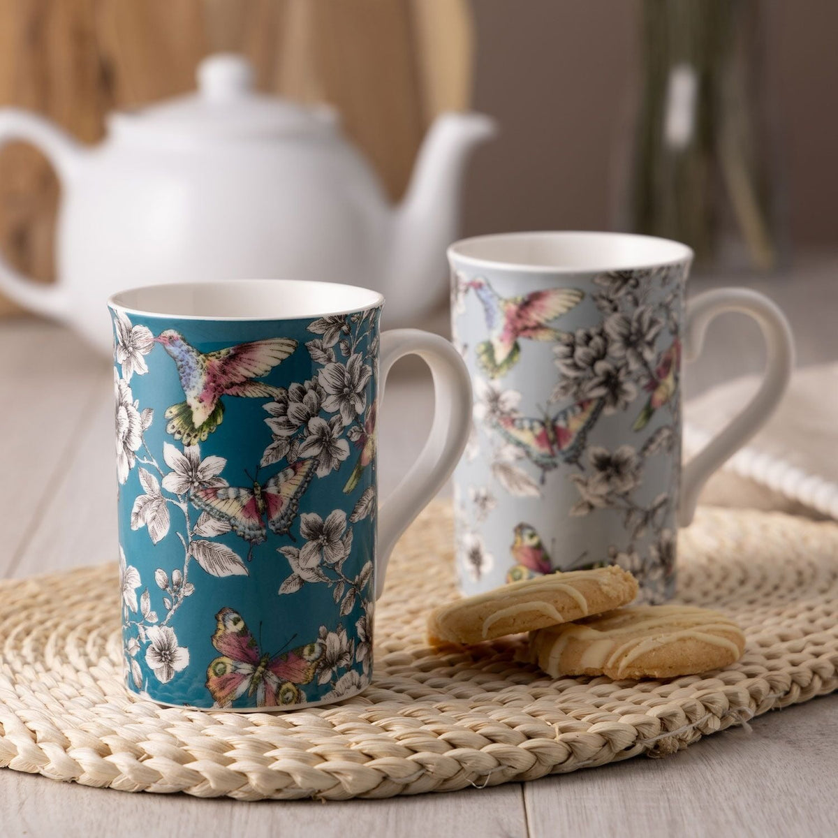 Hummingbird Floral Mug Teal 300ml