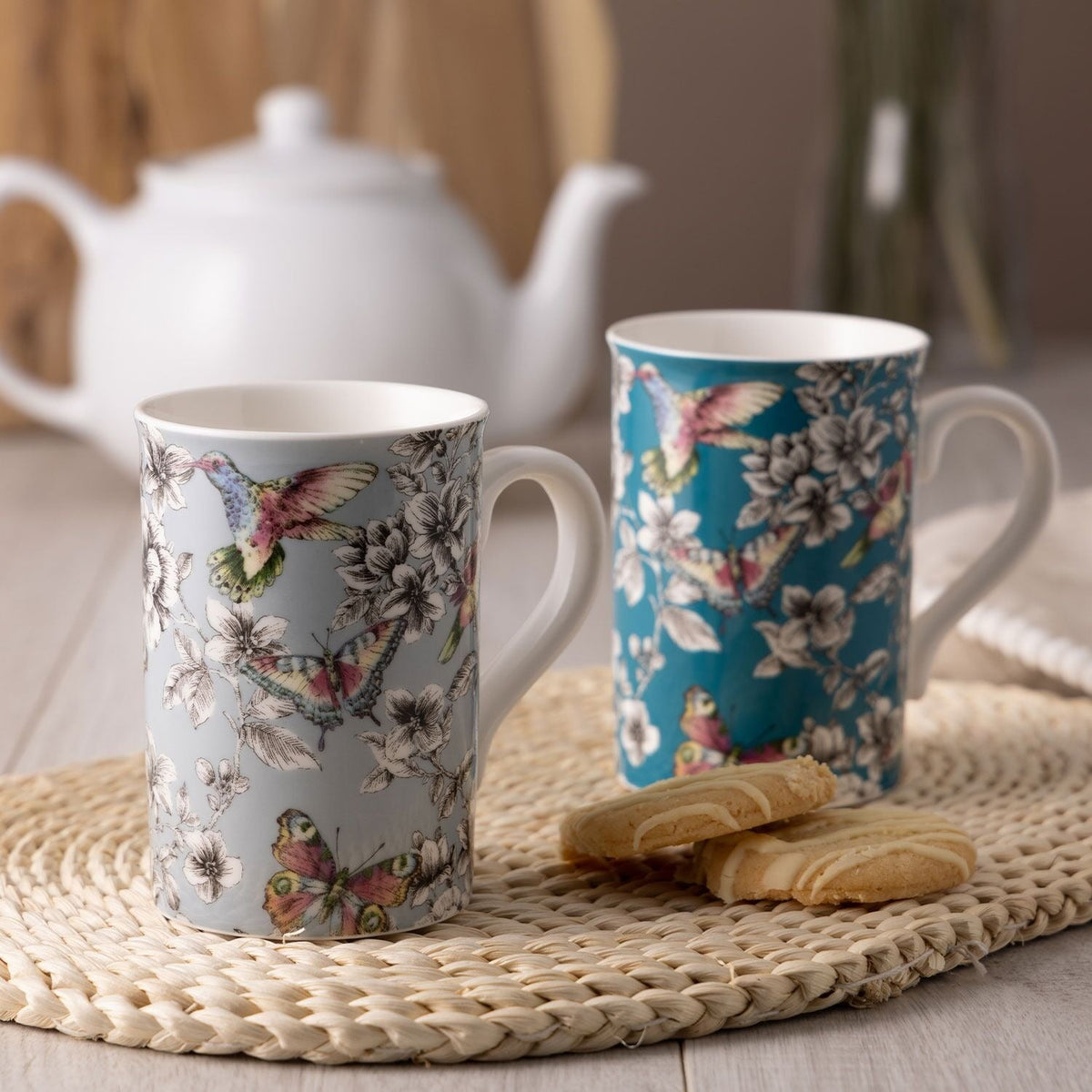 Hummingbird Floral Mug Duck Egg 300ml