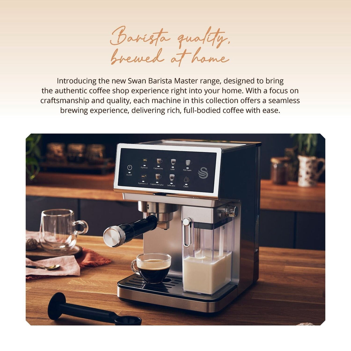 Swan Digital One-Touch Espresso Coffee Machine with Automatic Milk Frother