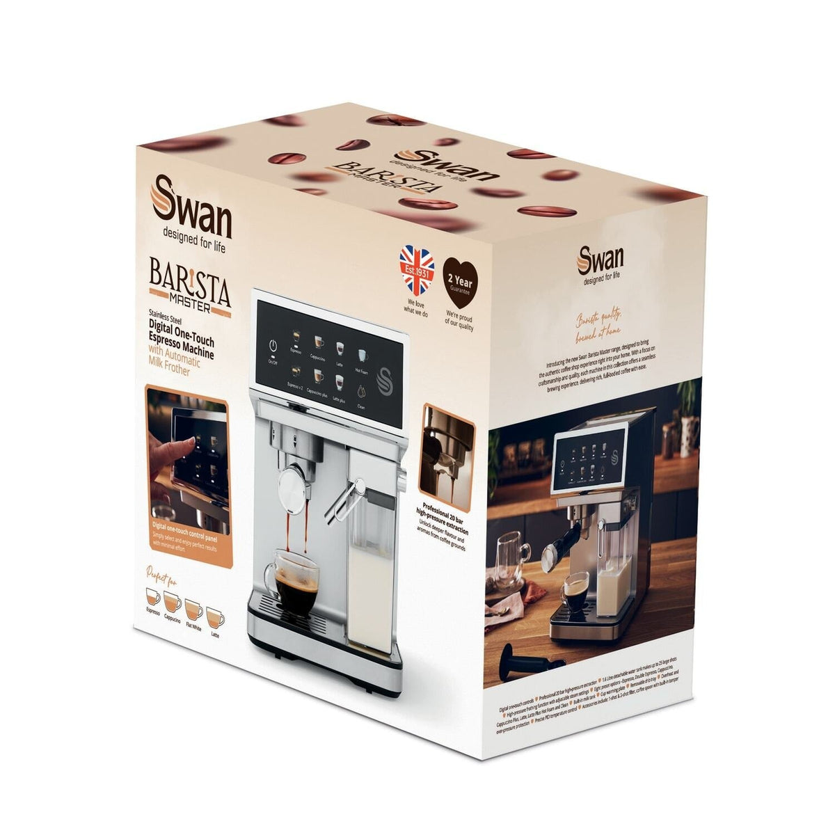 Swan Digital One-Touch Espresso Coffee Machine with Automatic Milk Frother