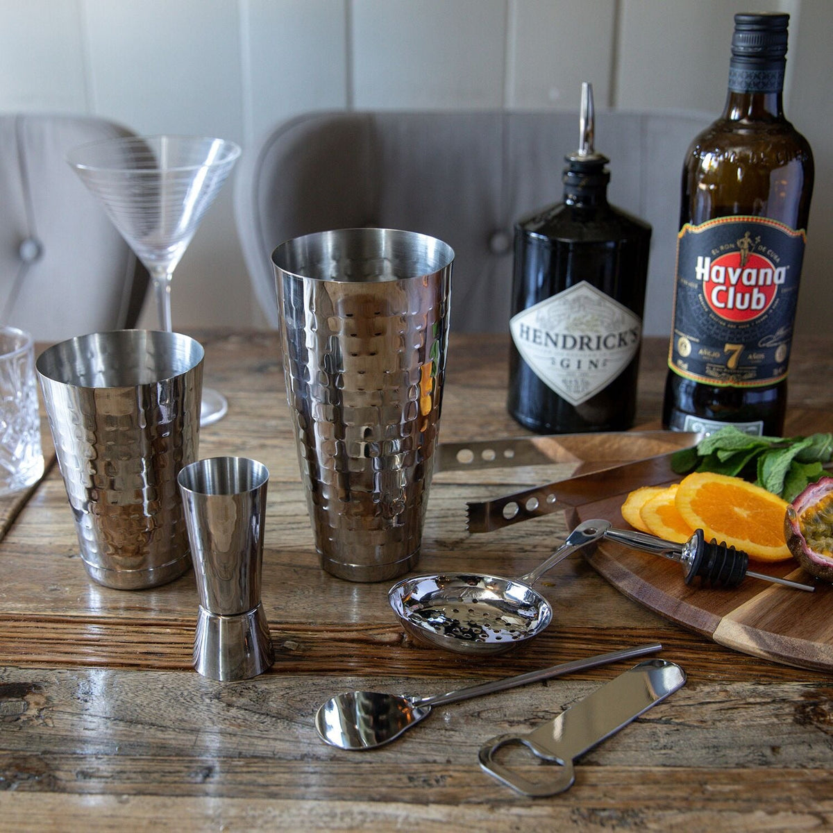BarCraft 8-Piece Boston Cocktail Maker Set with Hammered Finish