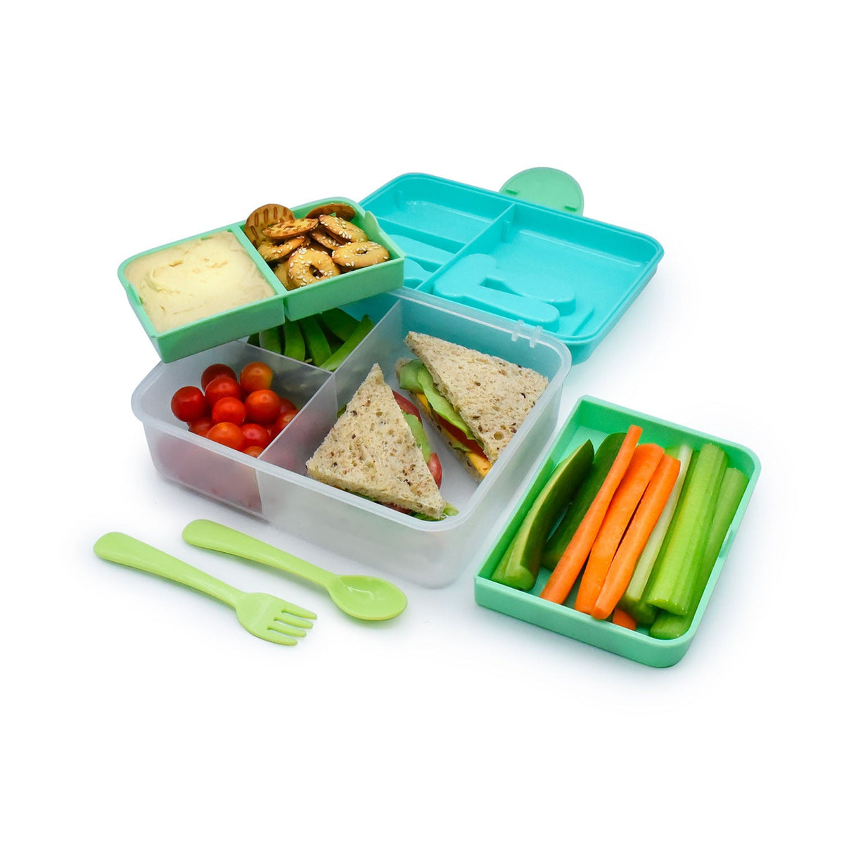 Melii 2 Tier Bento Box with 6 Compartments – Blue and Mint