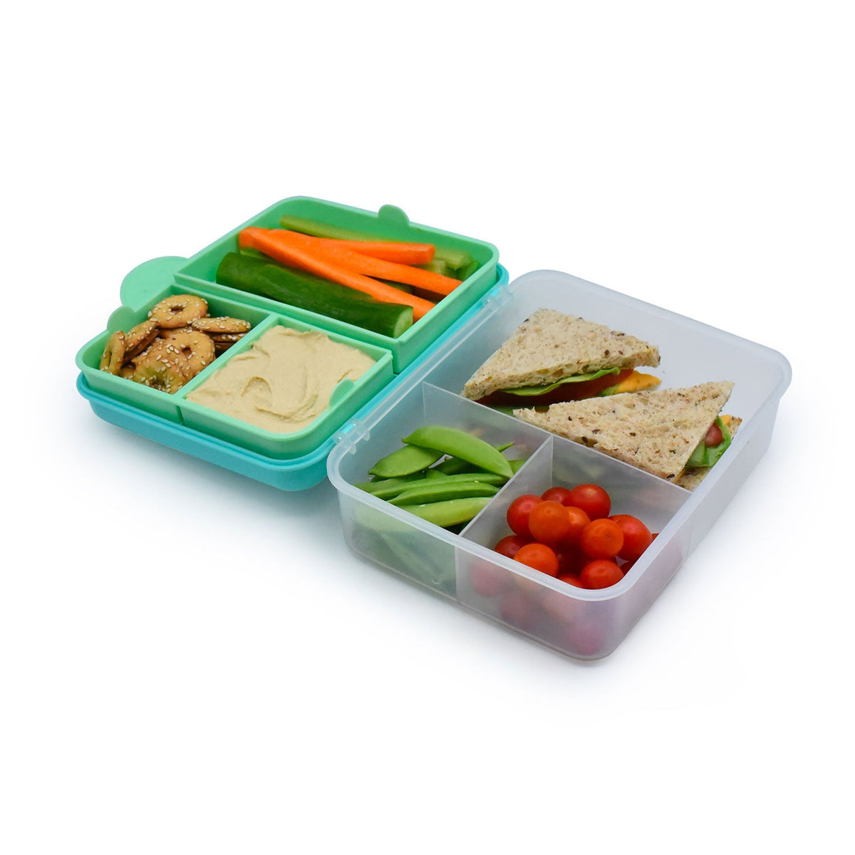 Melii 2 Tier Bento Box with 6 Compartments – Blue and Mint