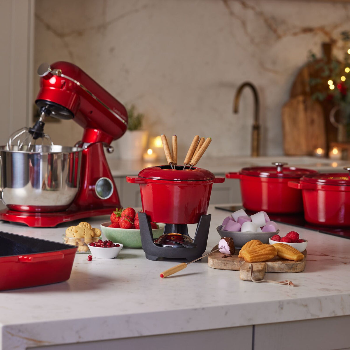 Lakeland Enamel Cast Iron Fondue Set