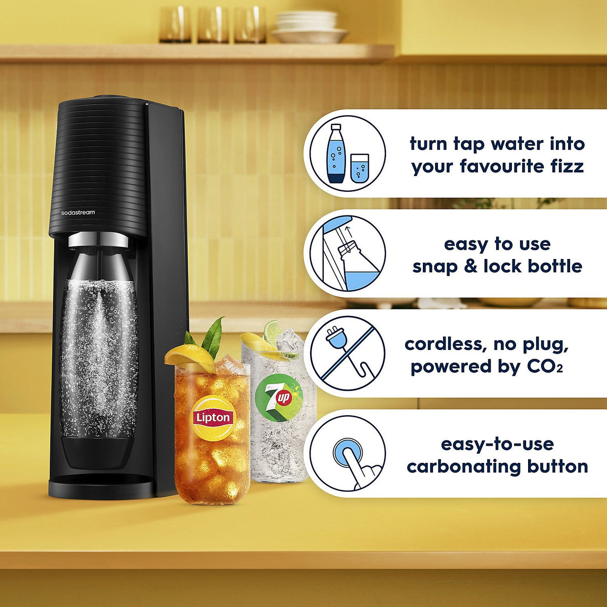 SodaStream TERRA® Sparkling Water Maker - Black with 60L Gas Cylinder