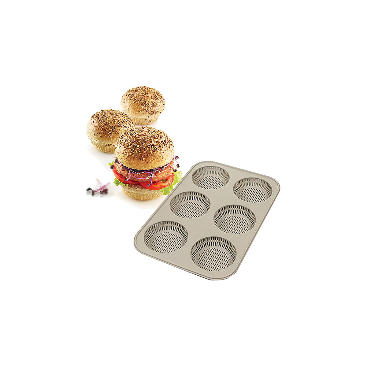 Silikomart 6-Hole Silicone Burger Bread Mould