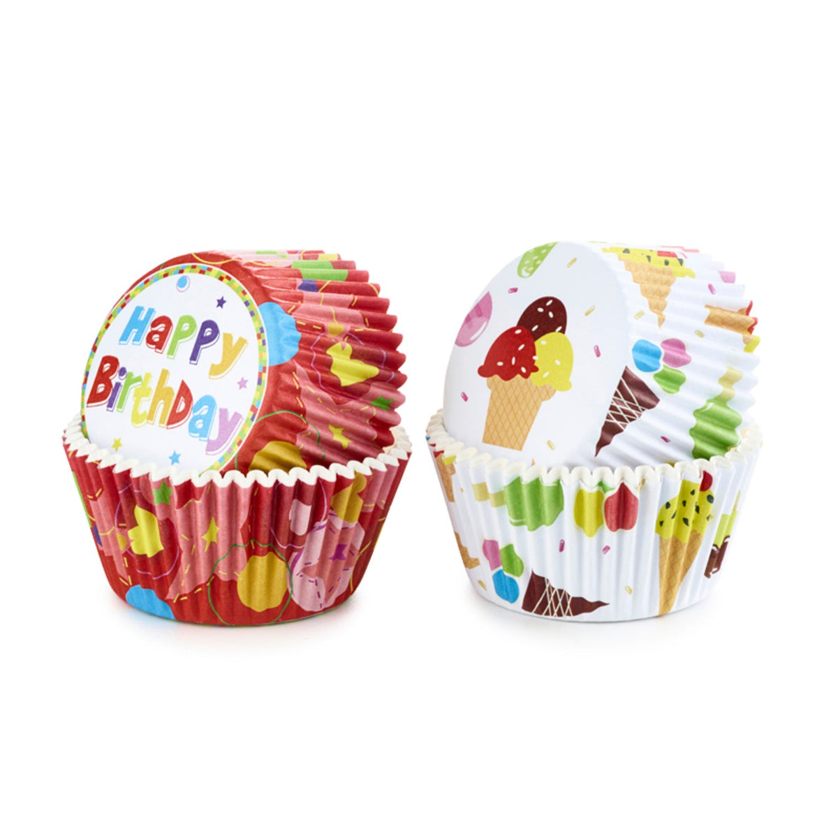 Happy Birthday and Ice Cream Greaseproof Cupcake Cases 80 Pack