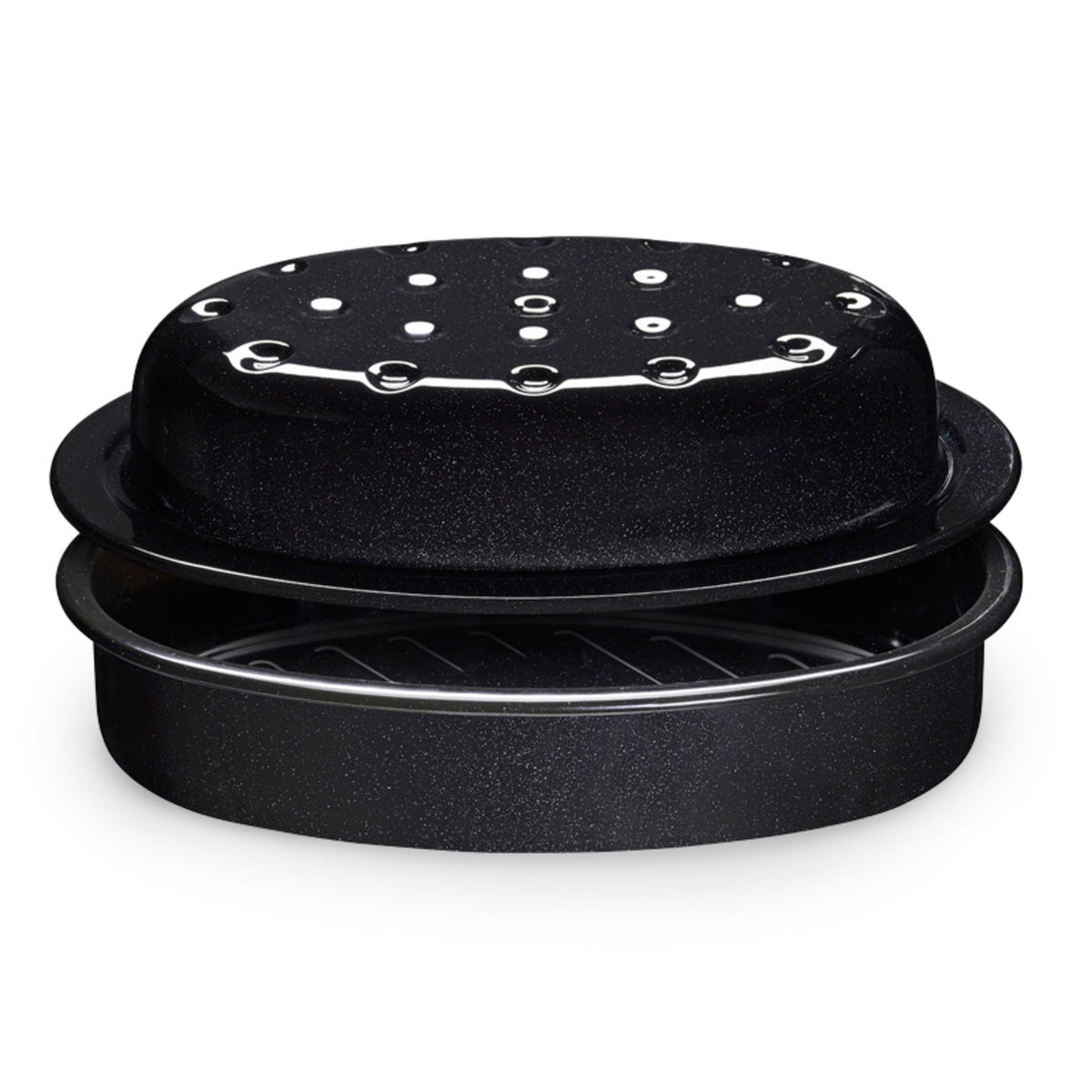 Enamel Self Basting Oval Roasting Tin with Lid